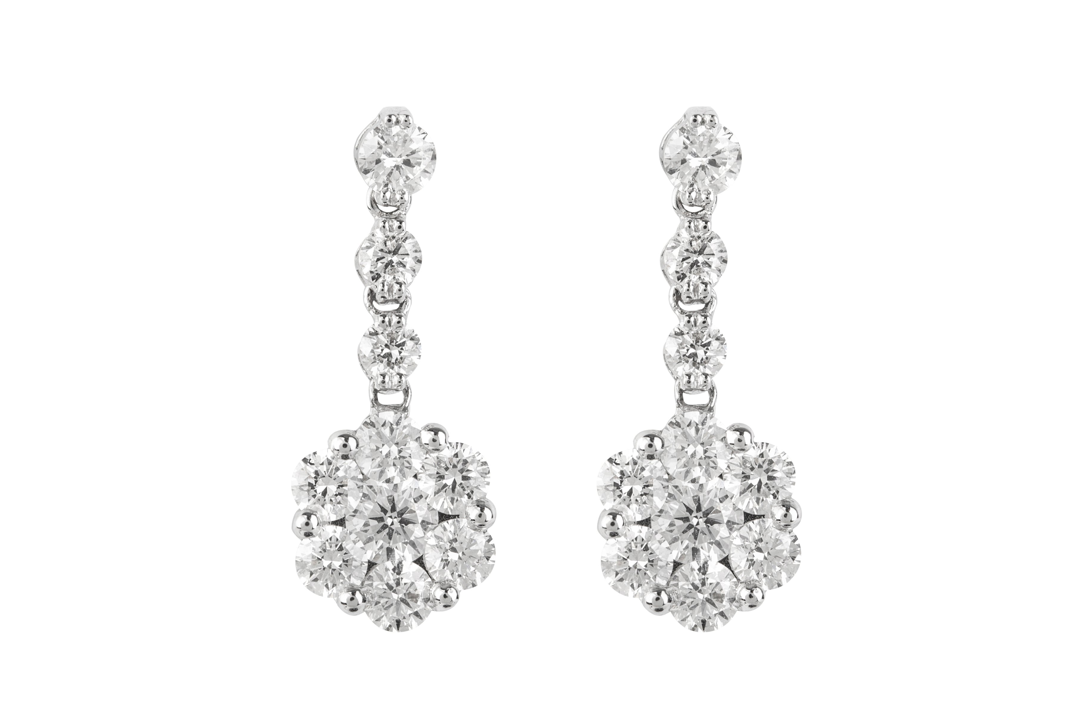 Diamond Stud & Drop Cluster Earrings in 18ct White Gold