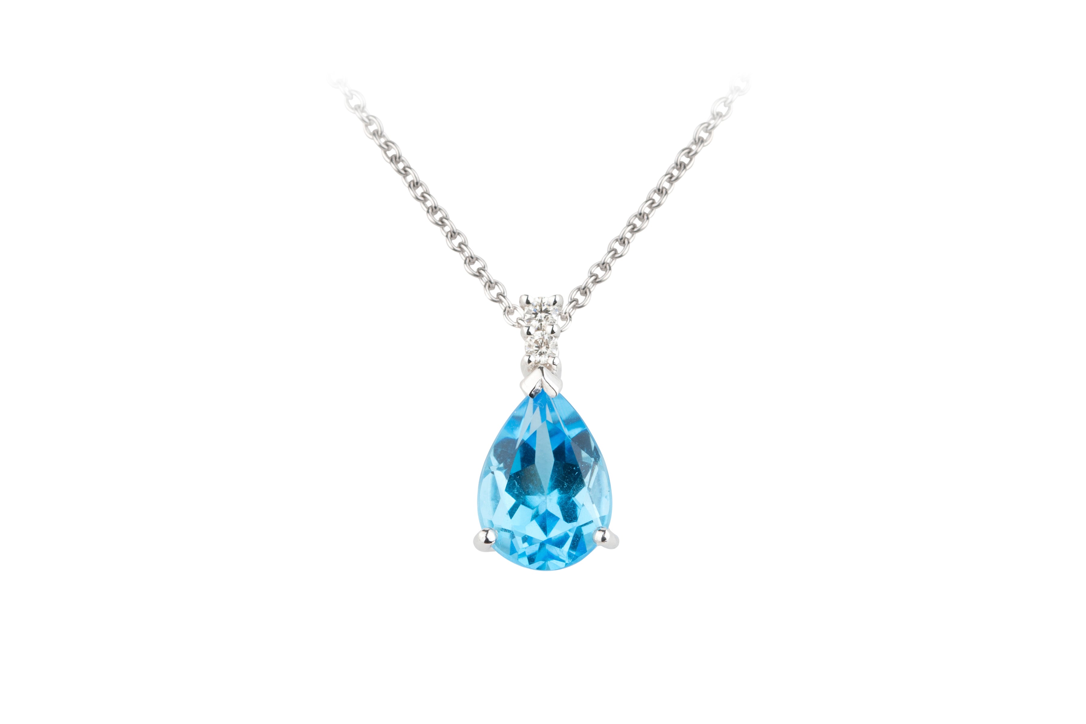 SB13815 Blue Topaz & Diamond Pendant & Chain in 18ct White Gold