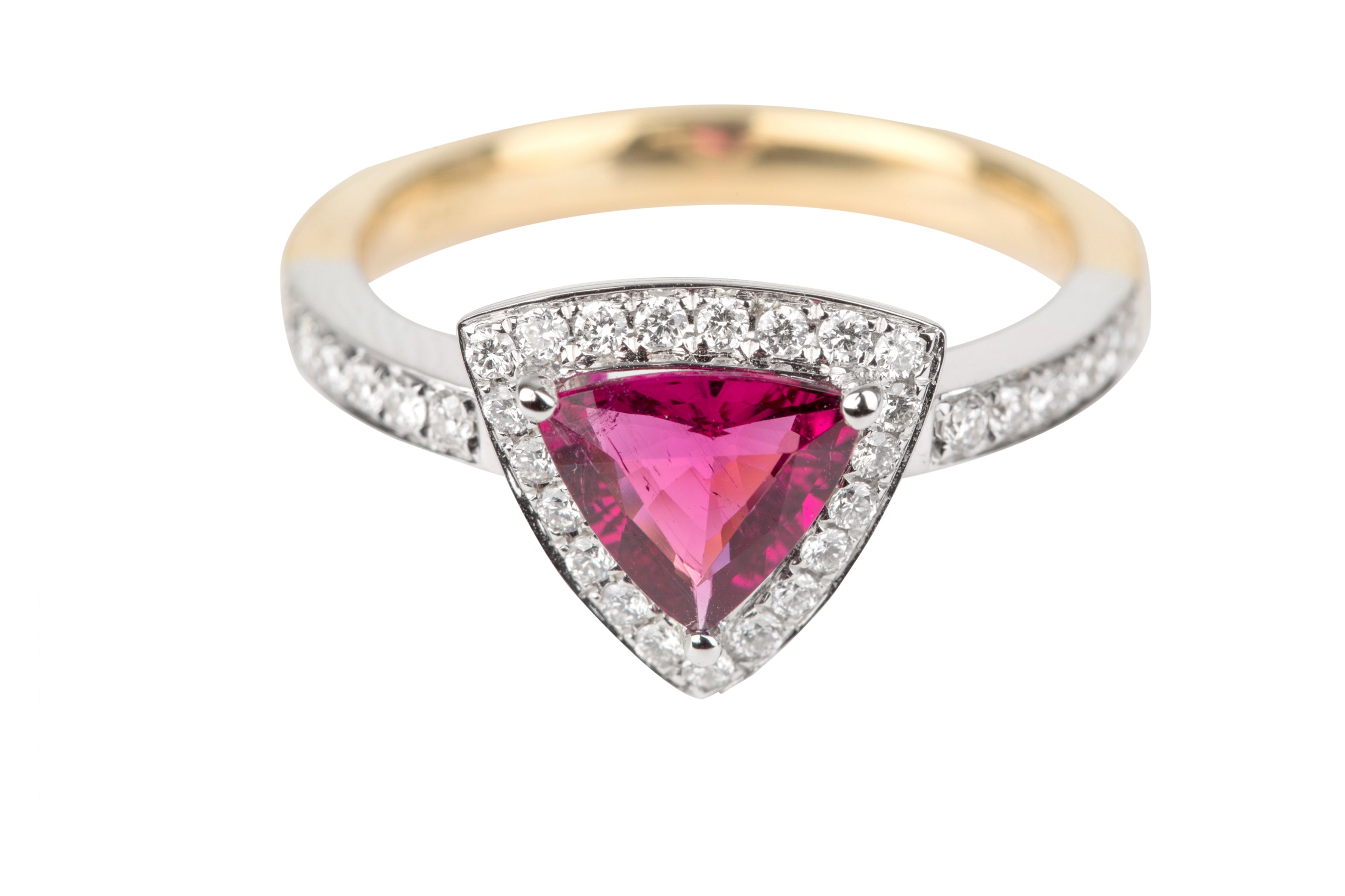 SB14510 Rubelite & Diamond Ring in 18ct White & Yellow Gold