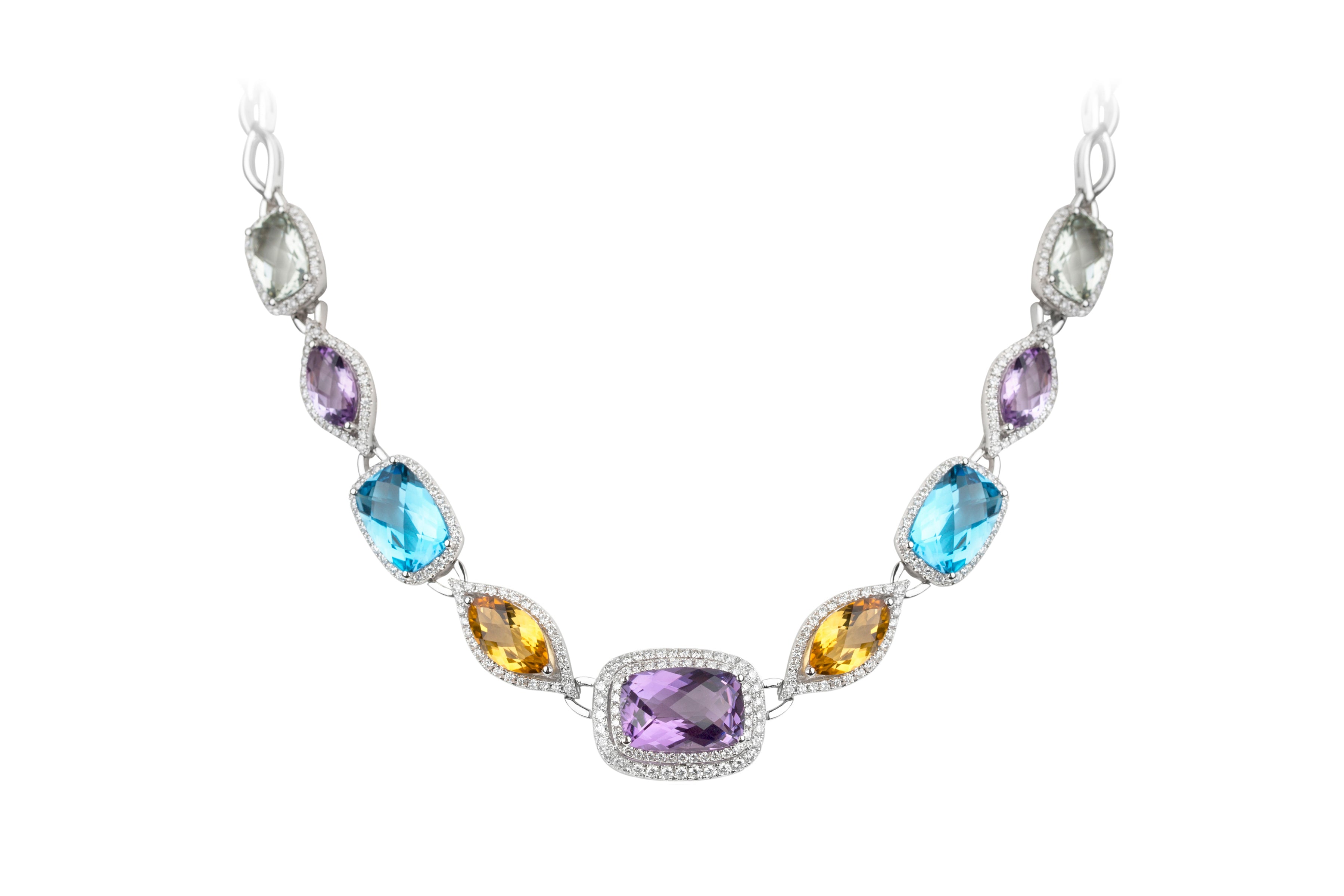 SB15808 Semi Precious Multi Colour & Diamond Necklace in 18ct White Gold