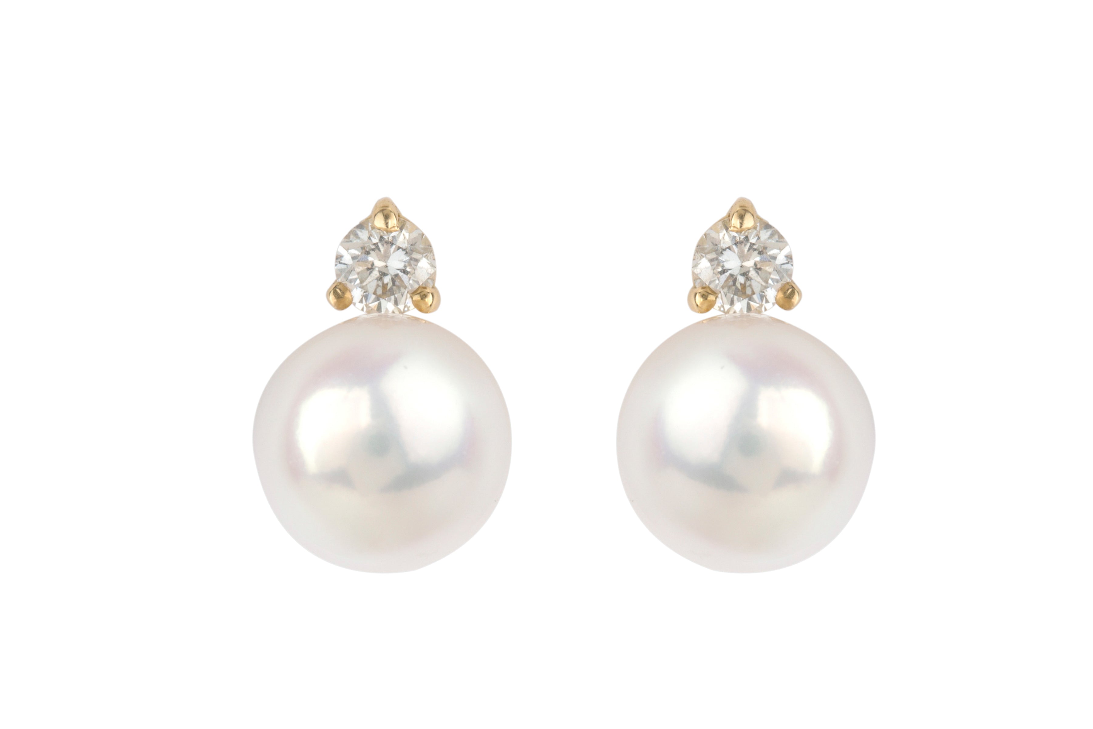Cultured Pearl & Diamond Earrings in 18ct Yellow Gold