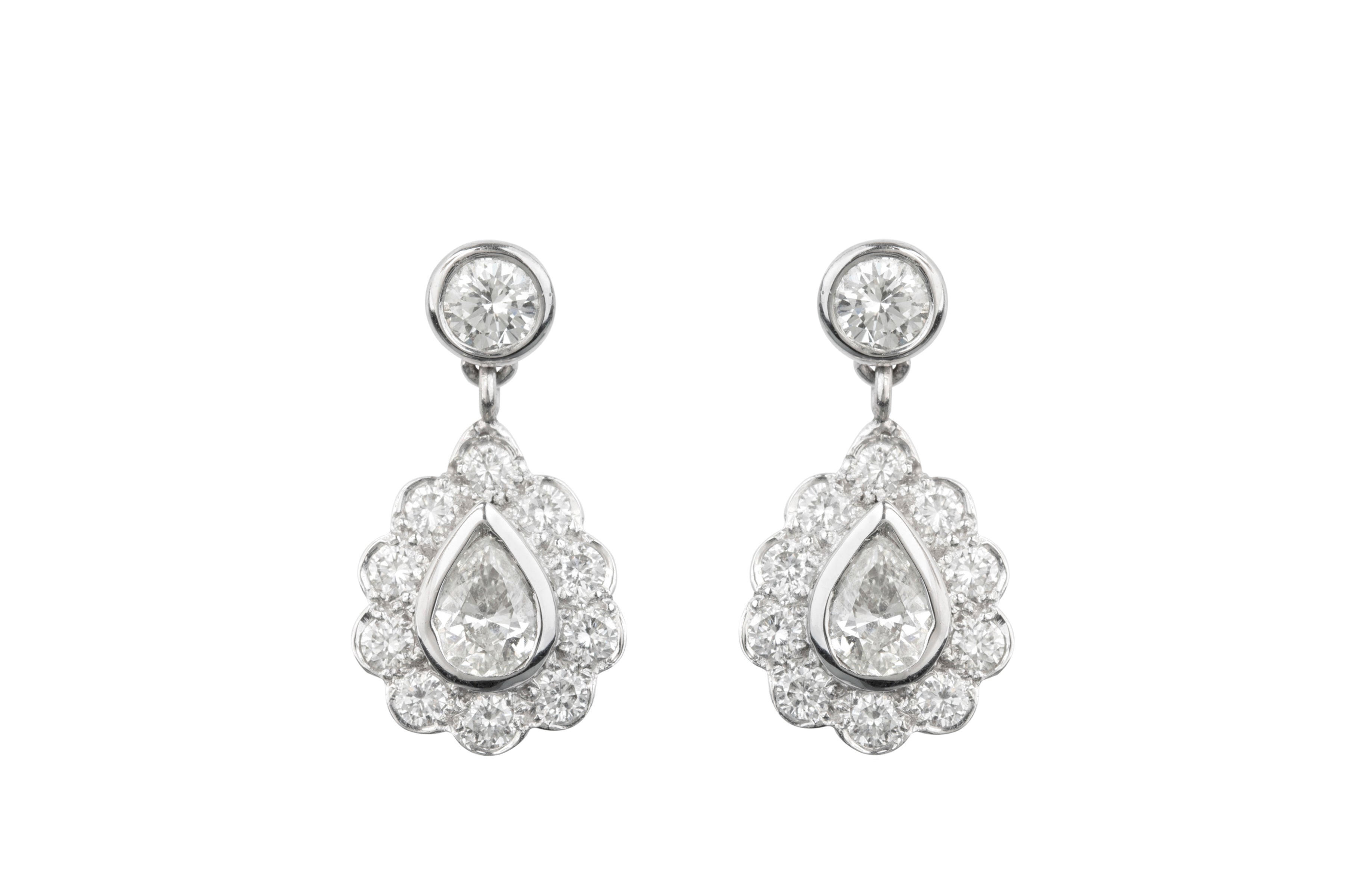 Diamond Stud & Cluster Drop Earrings in 18ct White Gold
