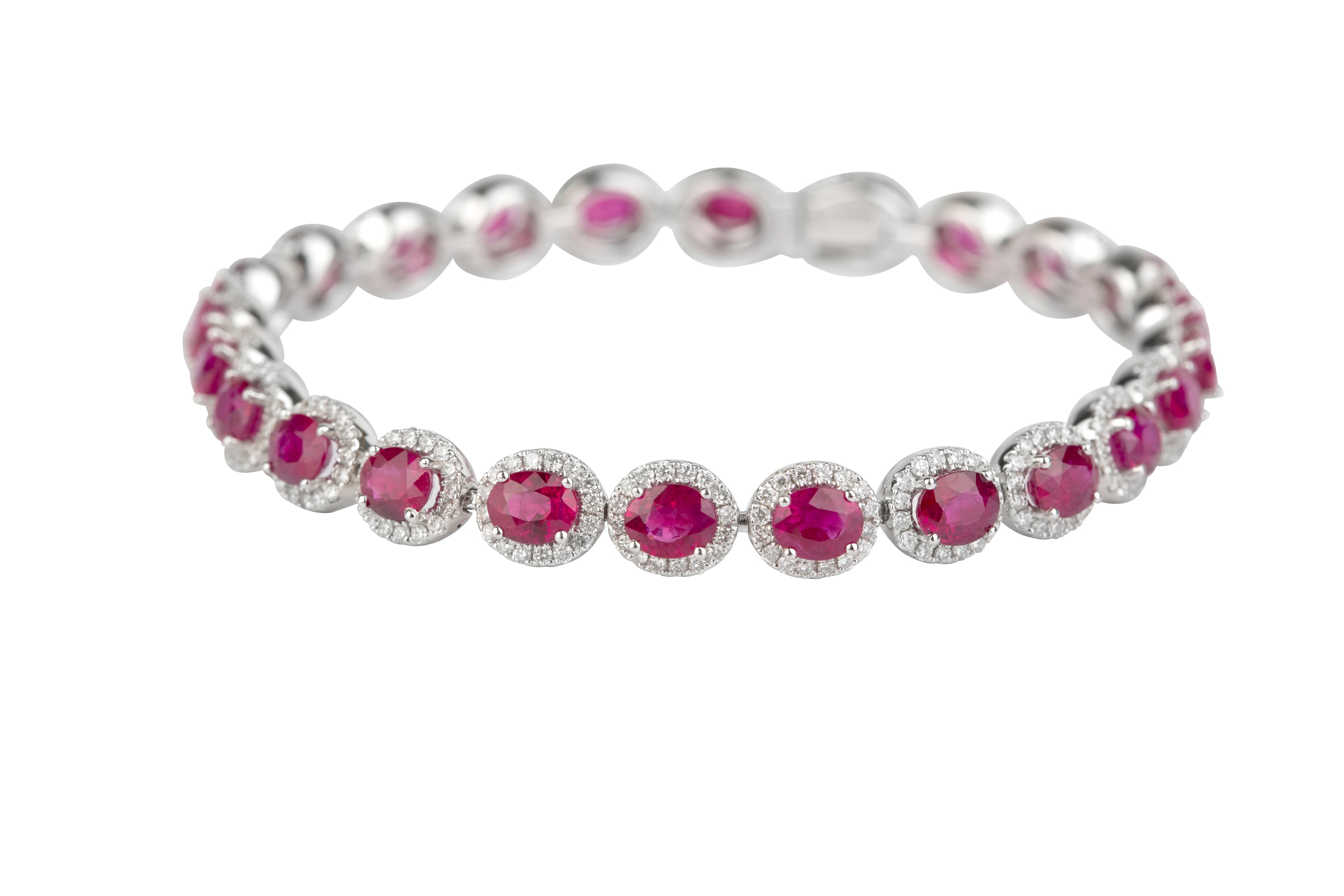 SN7718 Ruby & Diamond Cluster Line Bracelet in 18ct White Gold ( Rubies 11.65ct: Diamonds 2.08ct )