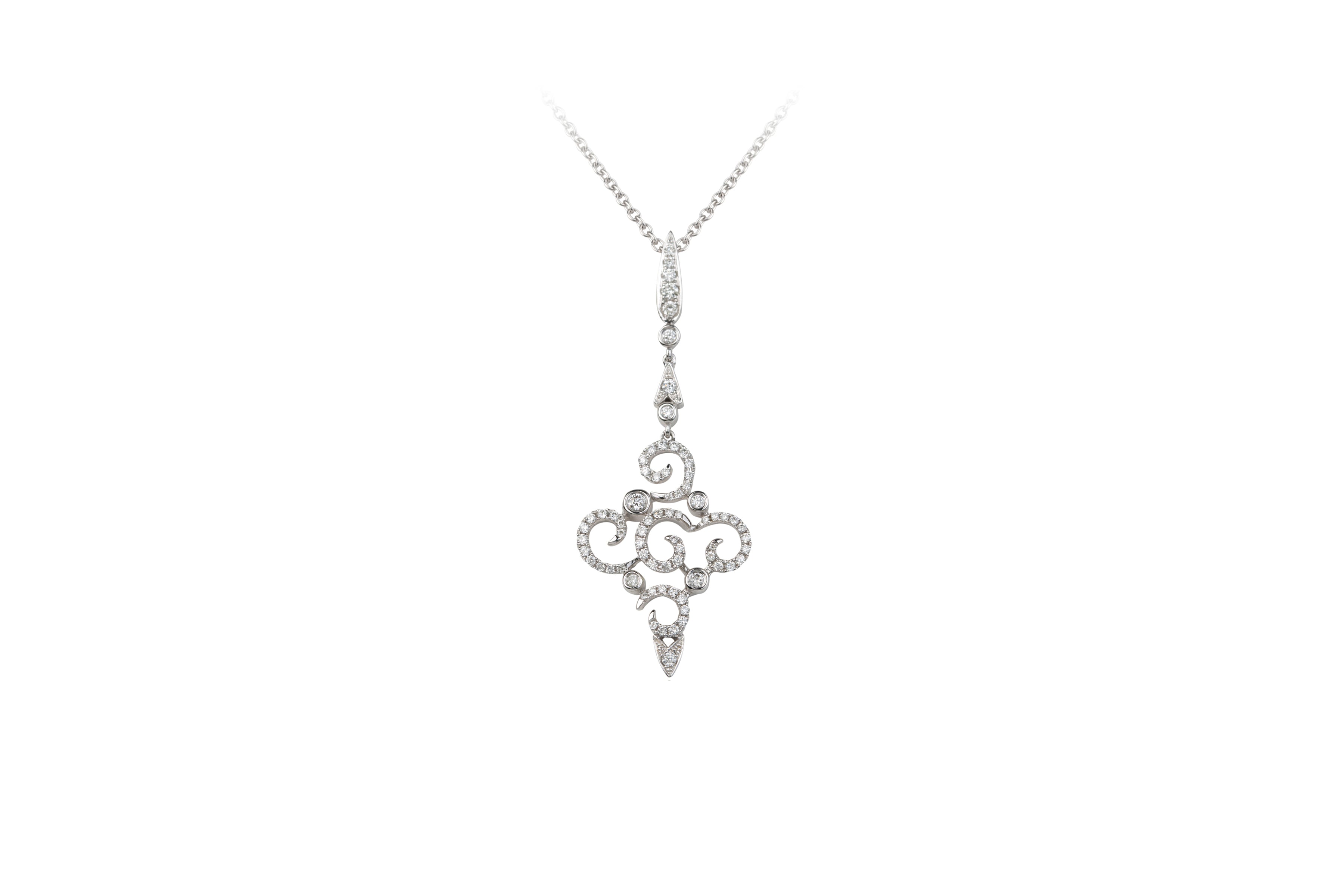 Diamond Long Drop Pendant & Chain in 18ct White Gold