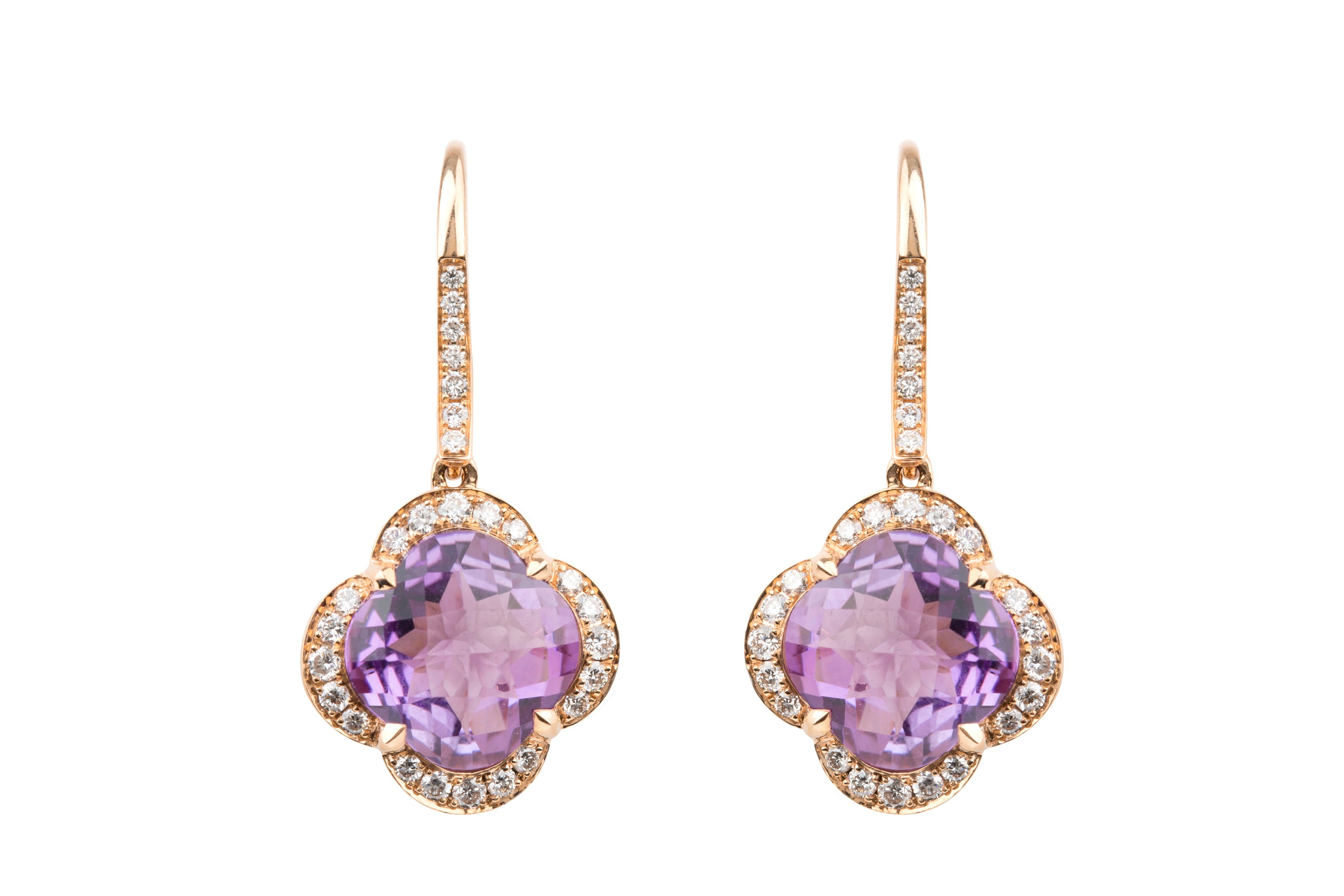 TP14637 Amethyst & Diamond Drop Earrings in 18ct Rose Gold