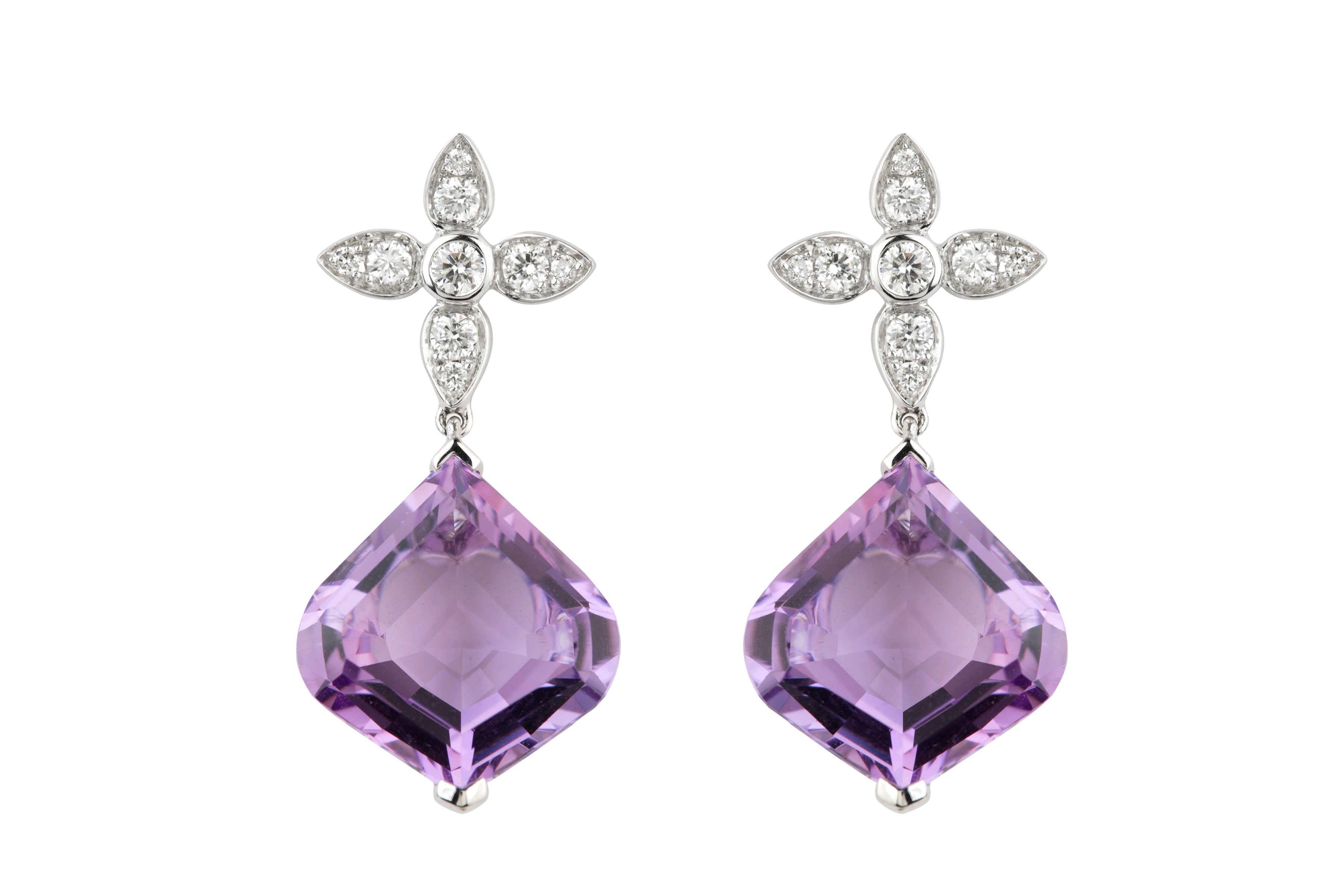 TP14638 Amethyst & Diamond Drop Earrings in 18ct White Gold