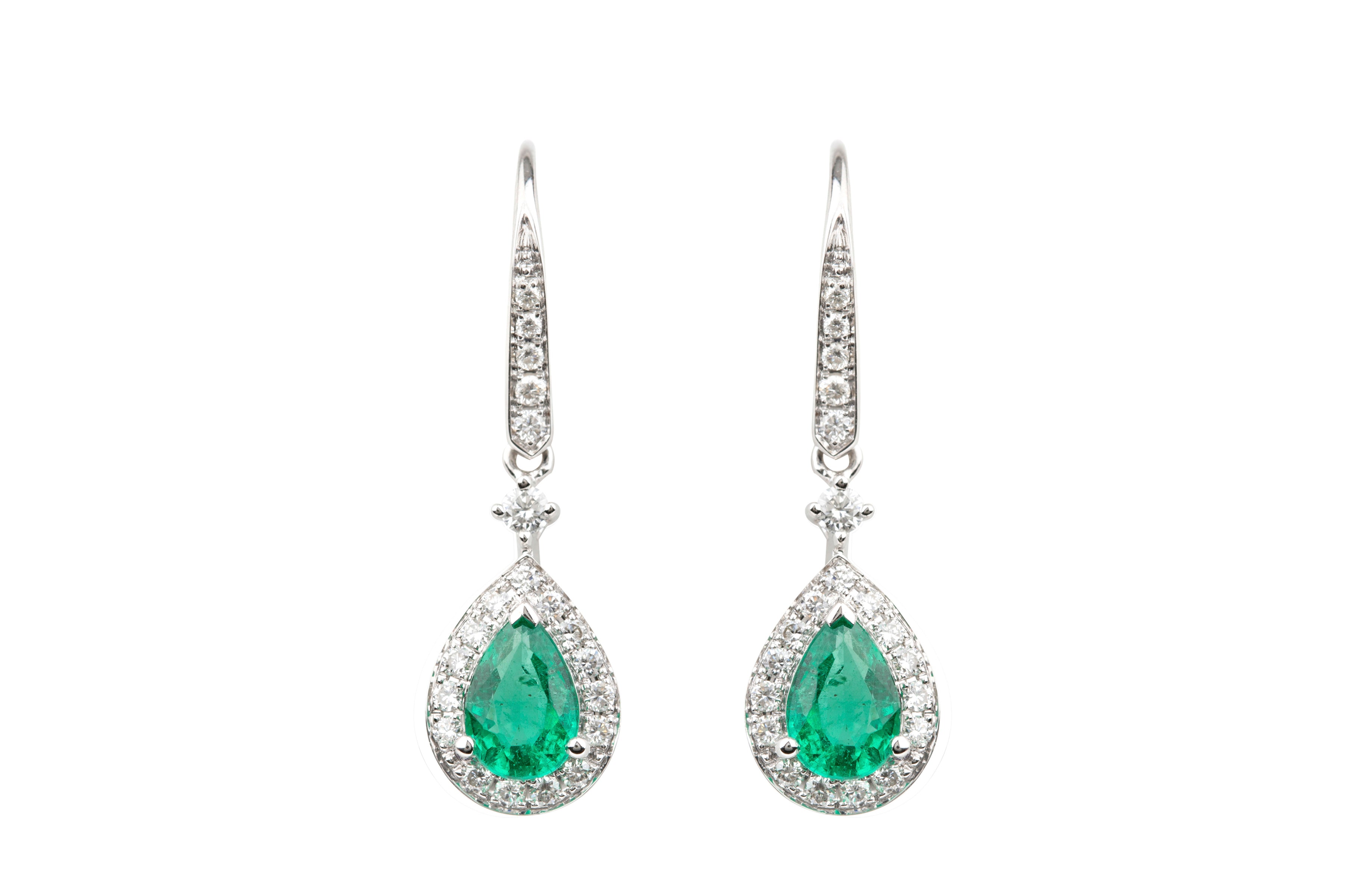 Emerald & Diamond Drop Earrings in 18ct White Gold