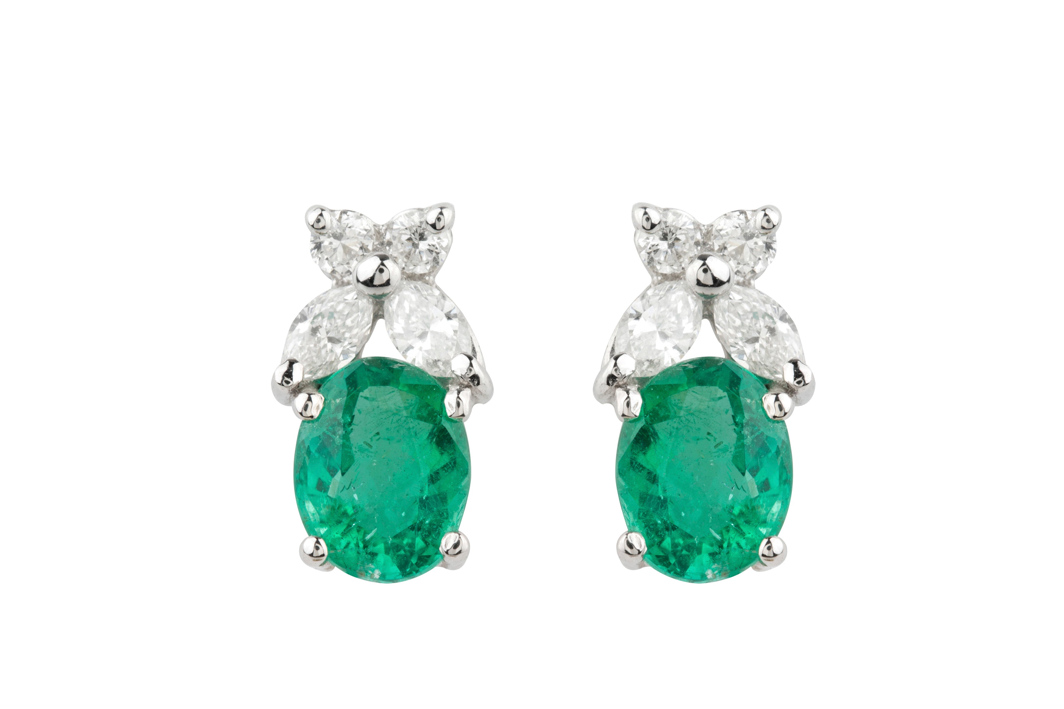 Emerald & Diamond Earrings in 18ct White Gold