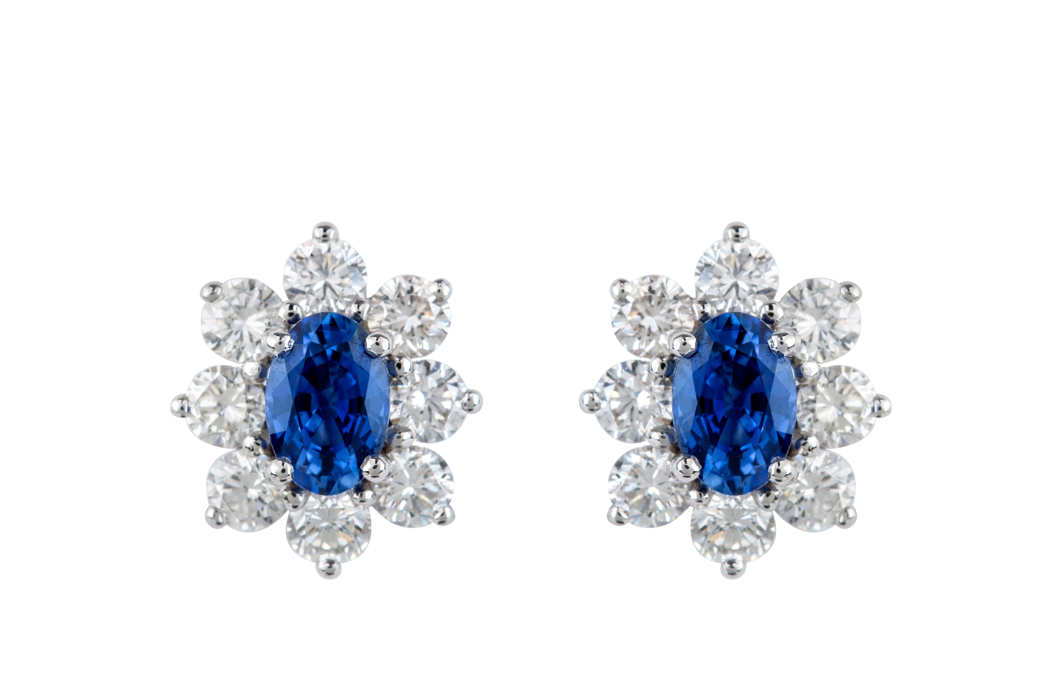 TP4665 Sapphire & Diamond Oval Cluster Earrings in 18ct White Gold