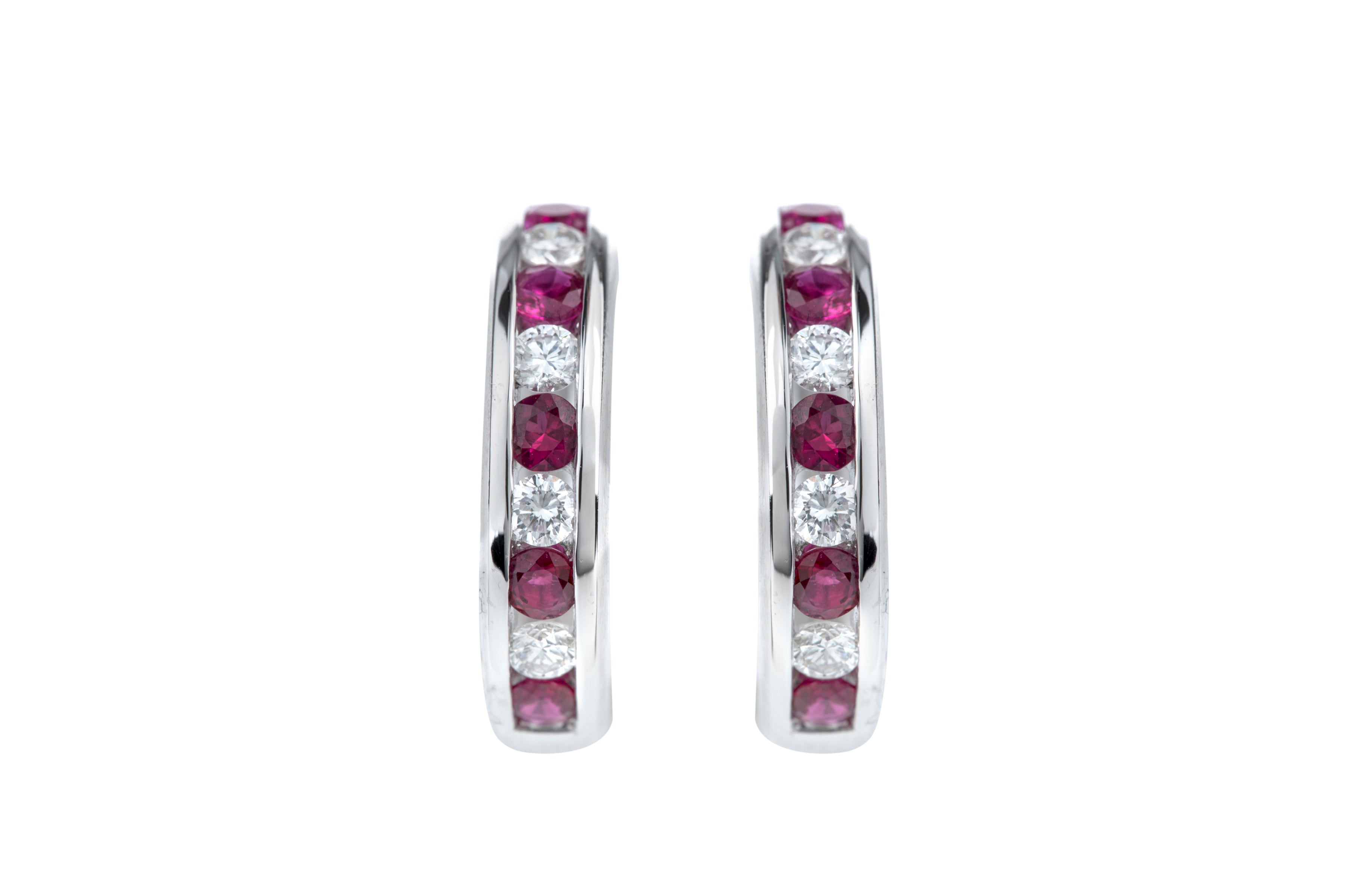 TP7652 Ruby & Diamond Hoop Earrings in 18ct White Gold