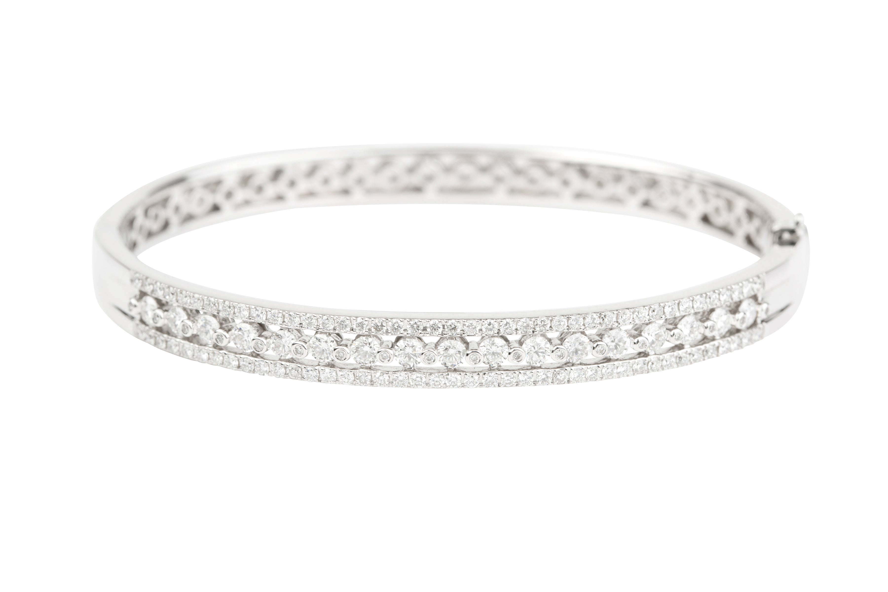 TP7707 Three Row Diamond set Oval Bangle in 18ct White Gold ( 2.22ct )