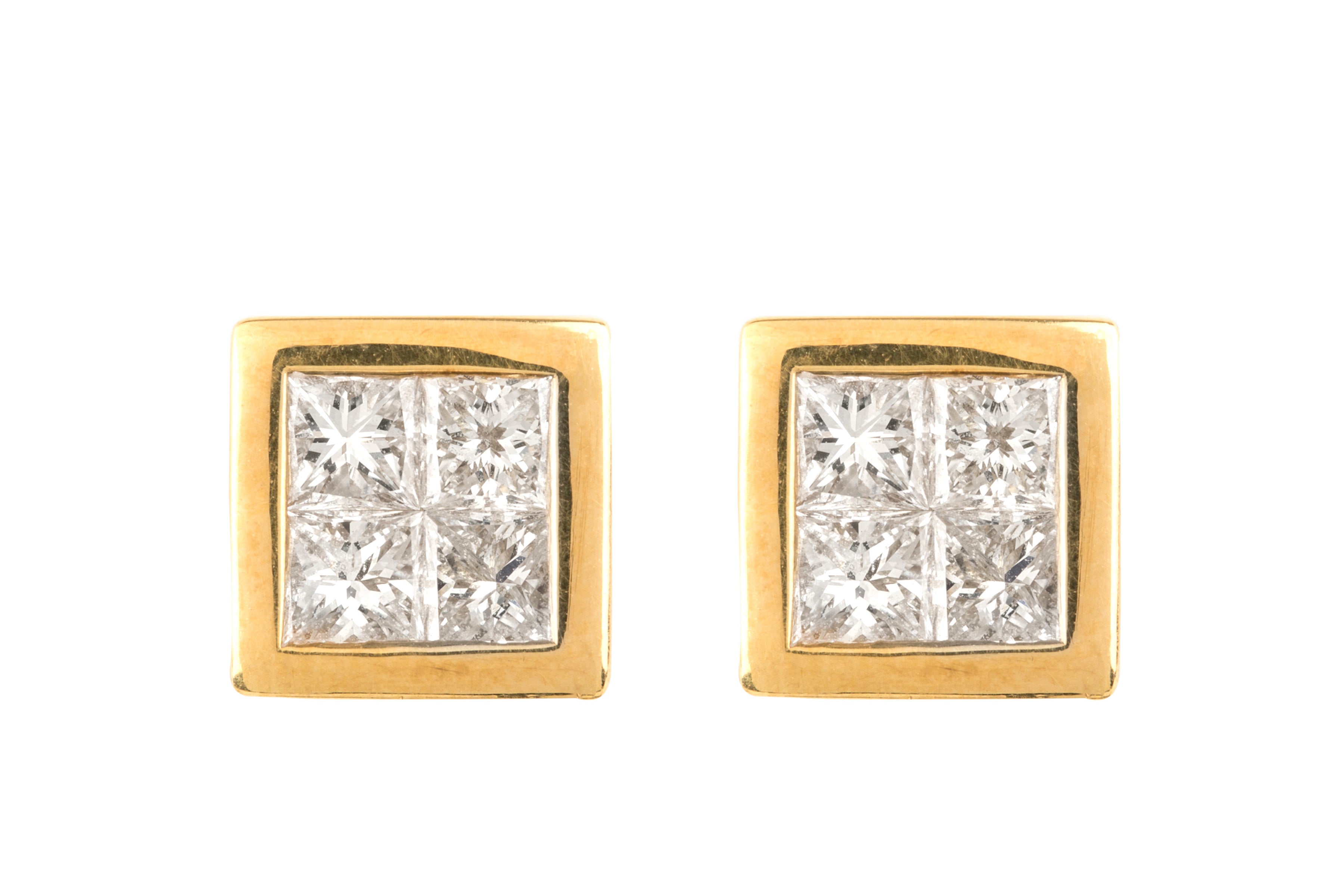 Diamond Square Stud Earrings in 18ct Yellow Gold