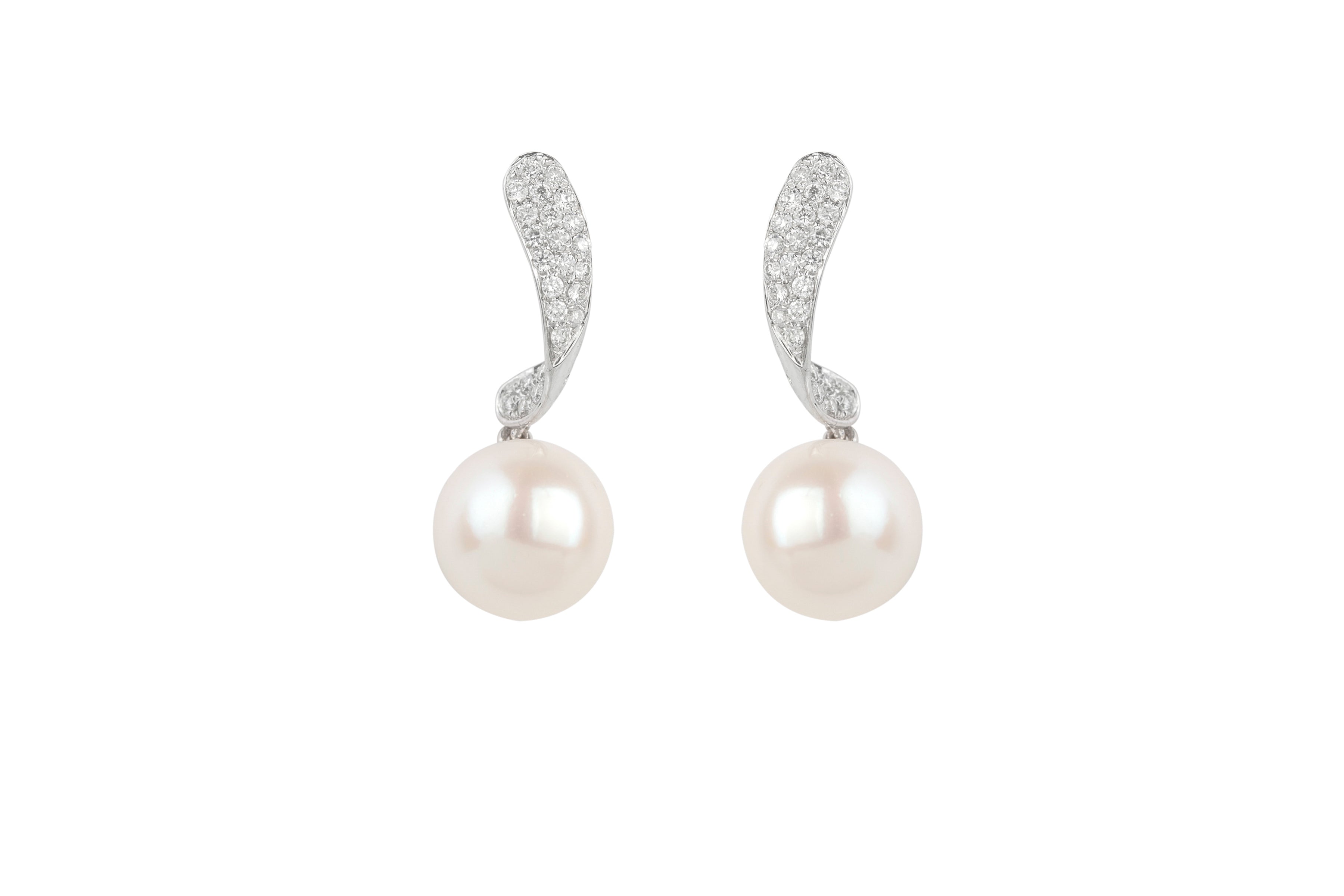 Cultured Pearl & Diamond Earrings in 18ct White Gold