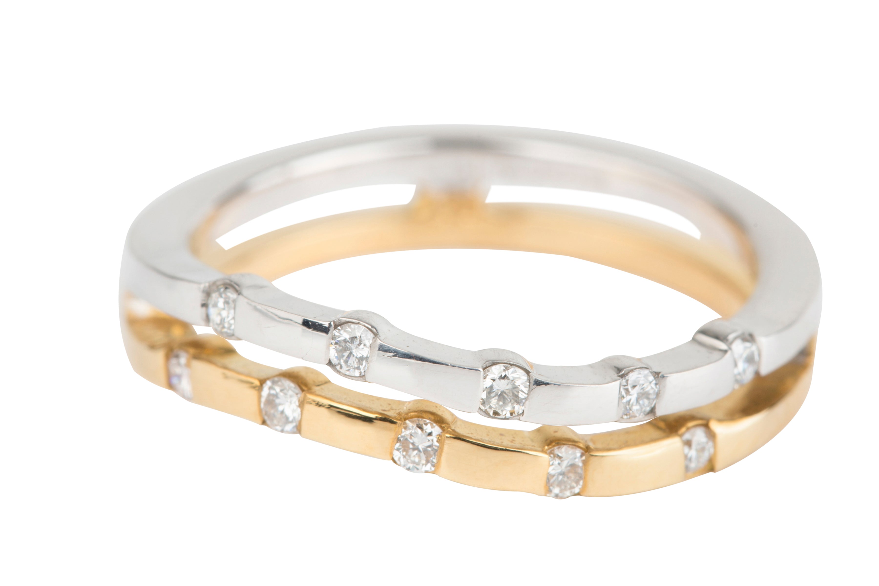ER11516 Diamond Set Two Row Half Eternity Wave Style Ring in 18ct White & Yellow Gold (0.20ct)