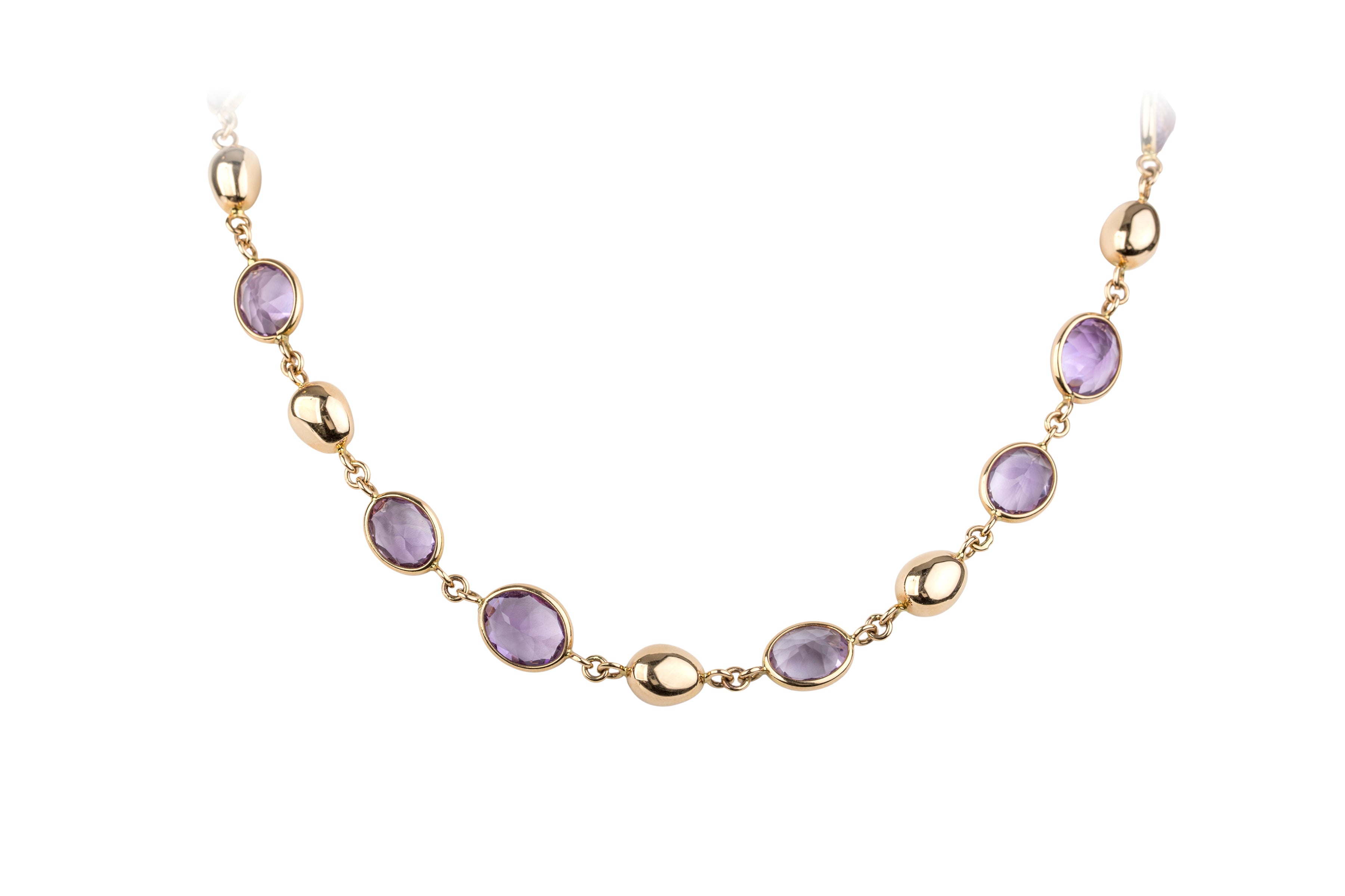 OP9810 Amethyst & Plain Bead Necklace in 18ct Rose Gold