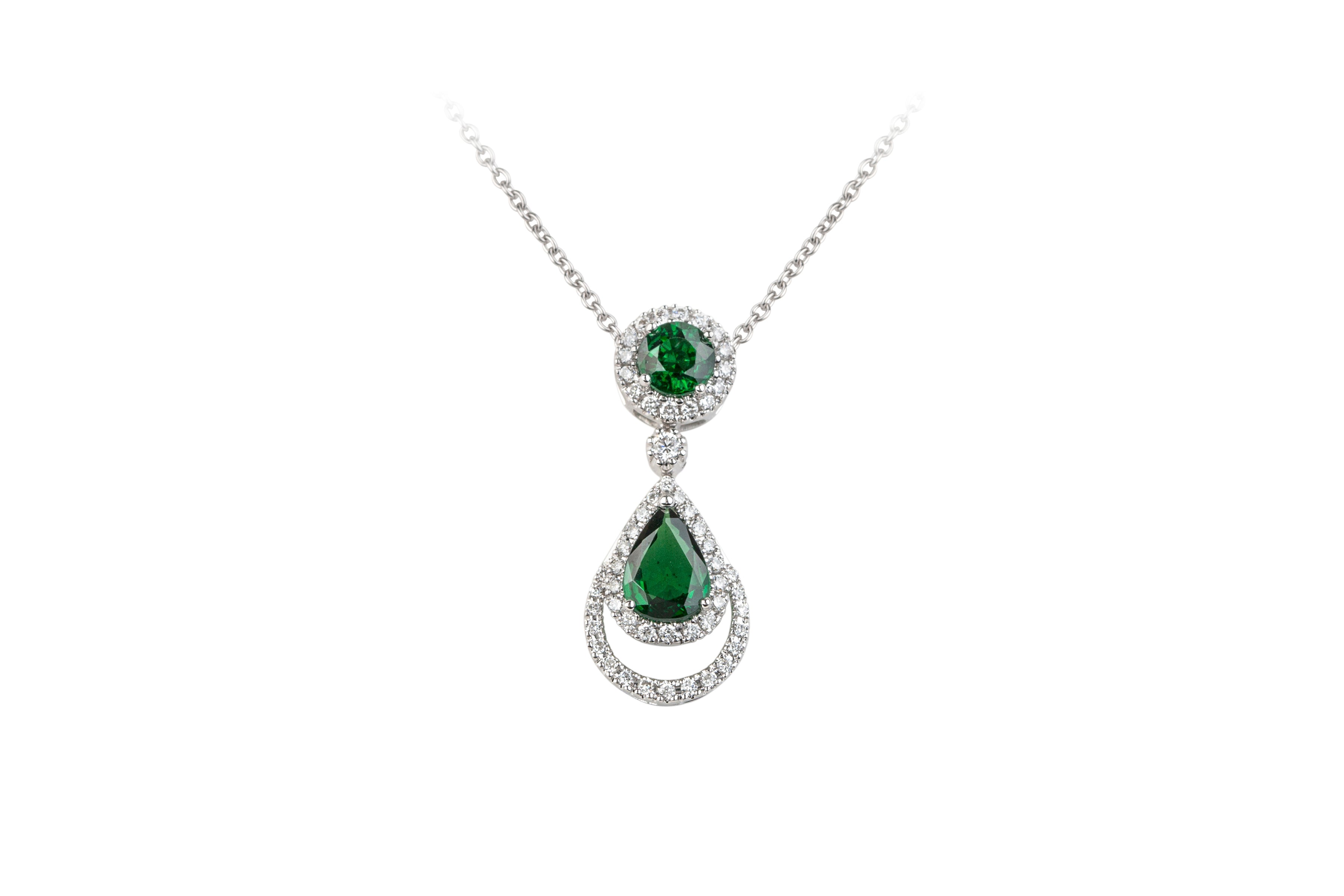 SB15809 Tsavorite & Diamond Fancy Pendant & Chain in 18ct White Gold