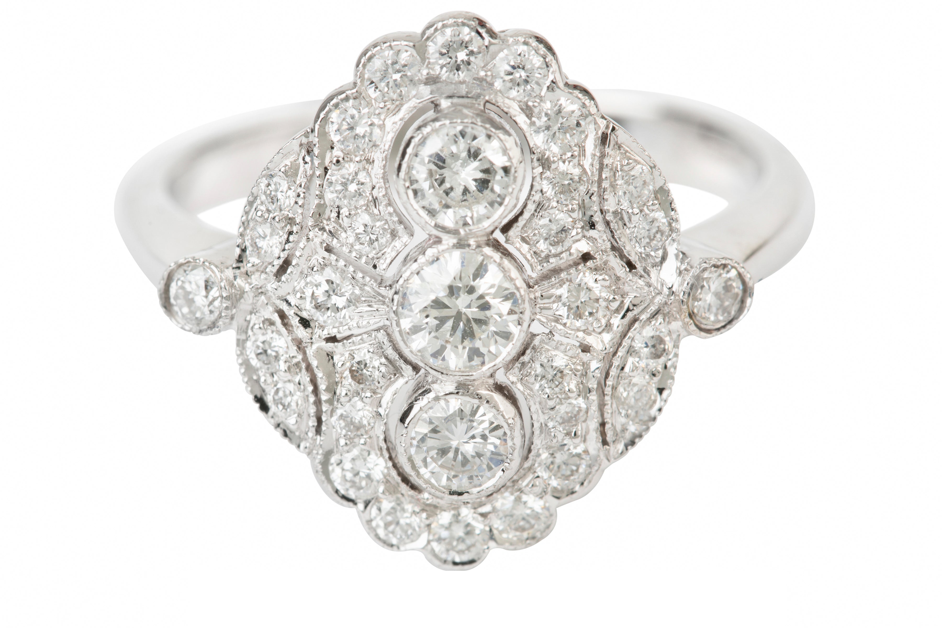 SE14512 Diamond Art Deco Style Ring in 18ct White Gold (0.74ct)