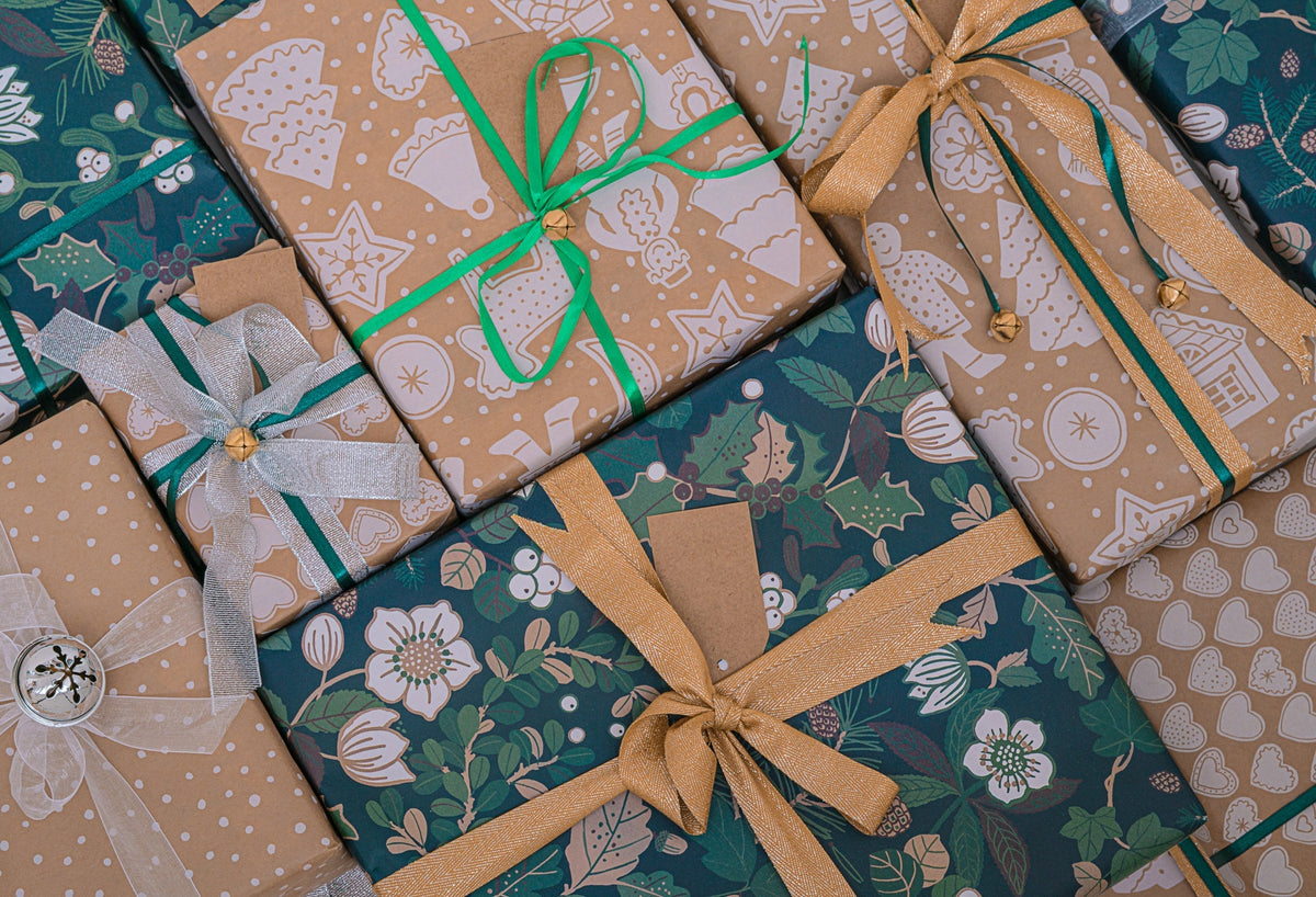 Christmas Background with bright colored gifts