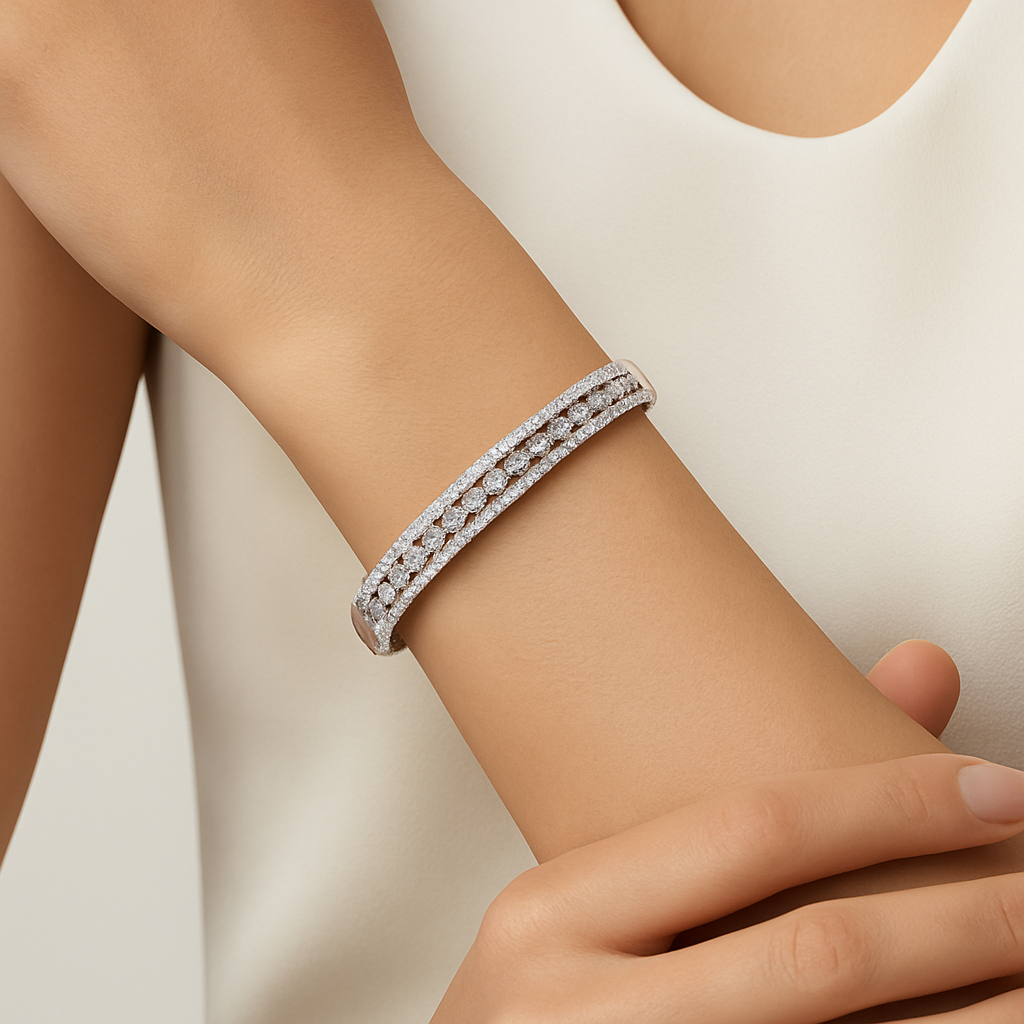 Three Row Diamond Bangle | Diamonds | 18ct White Gold