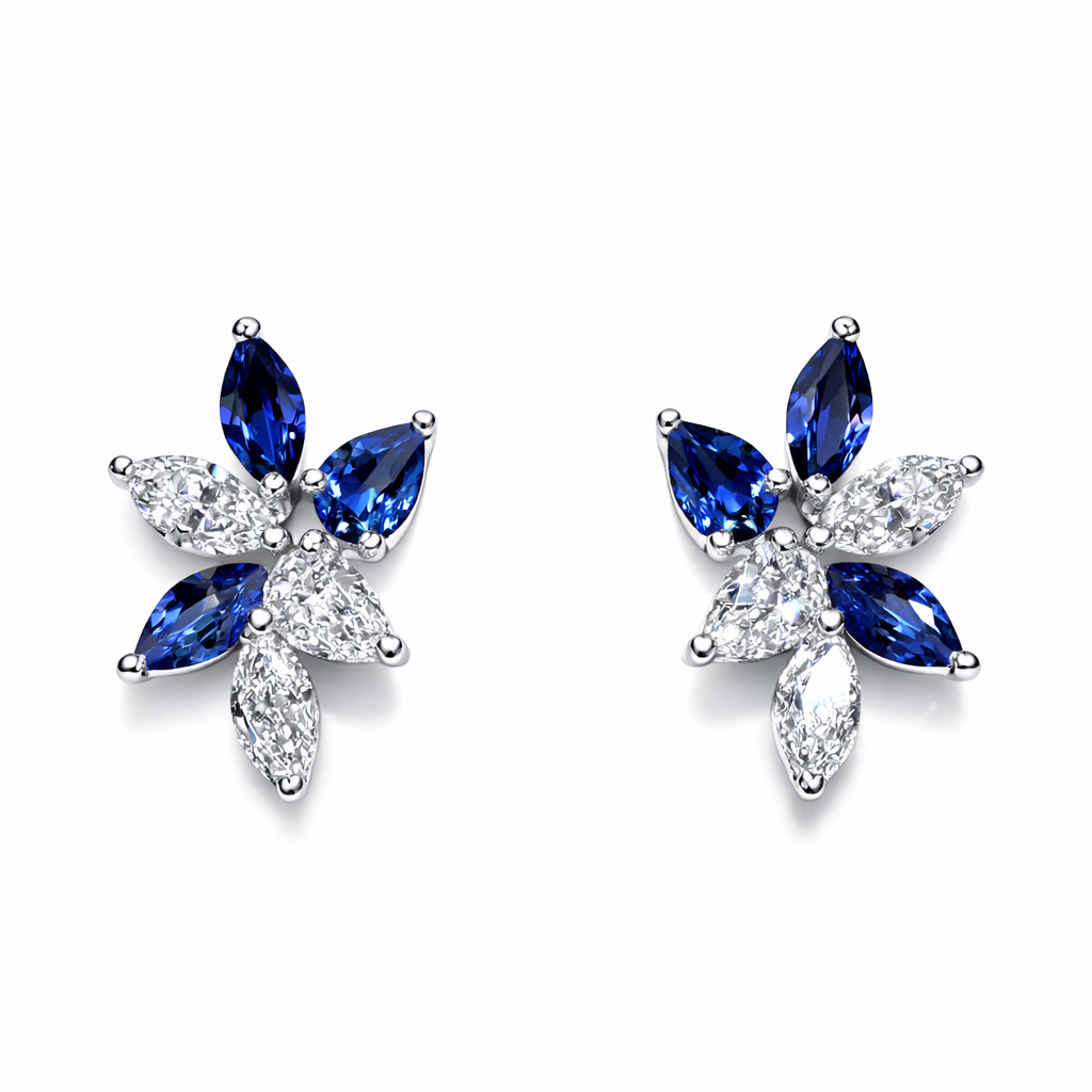 Floral Motif Sapphire & Diamond Earrings | 18ct White Gold