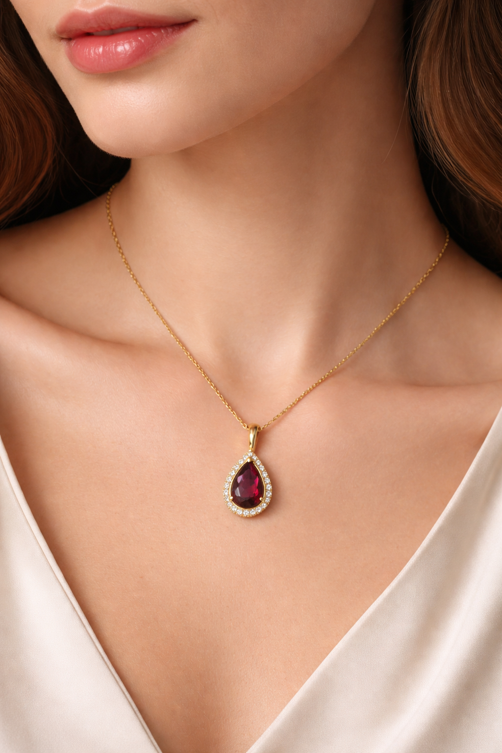 Rhodolite & Diamond Pendant | 18ct Yellow Gold | ER21810