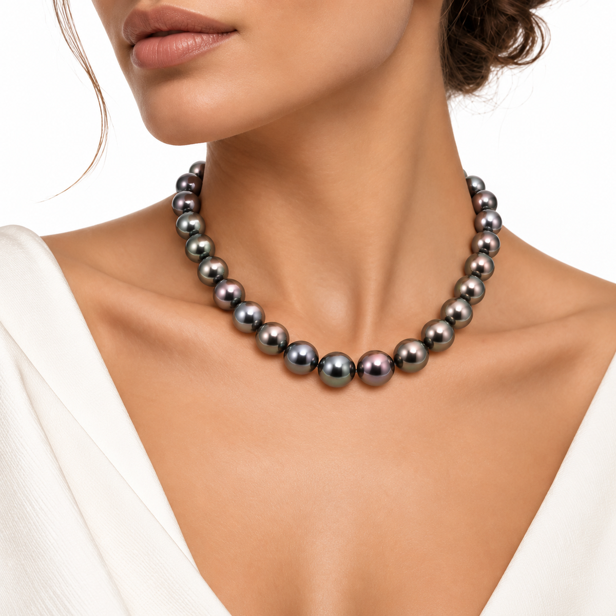 12mm Tahitian Cultured Pearl Necklace Diamond set Clasp in 18ct White Gold