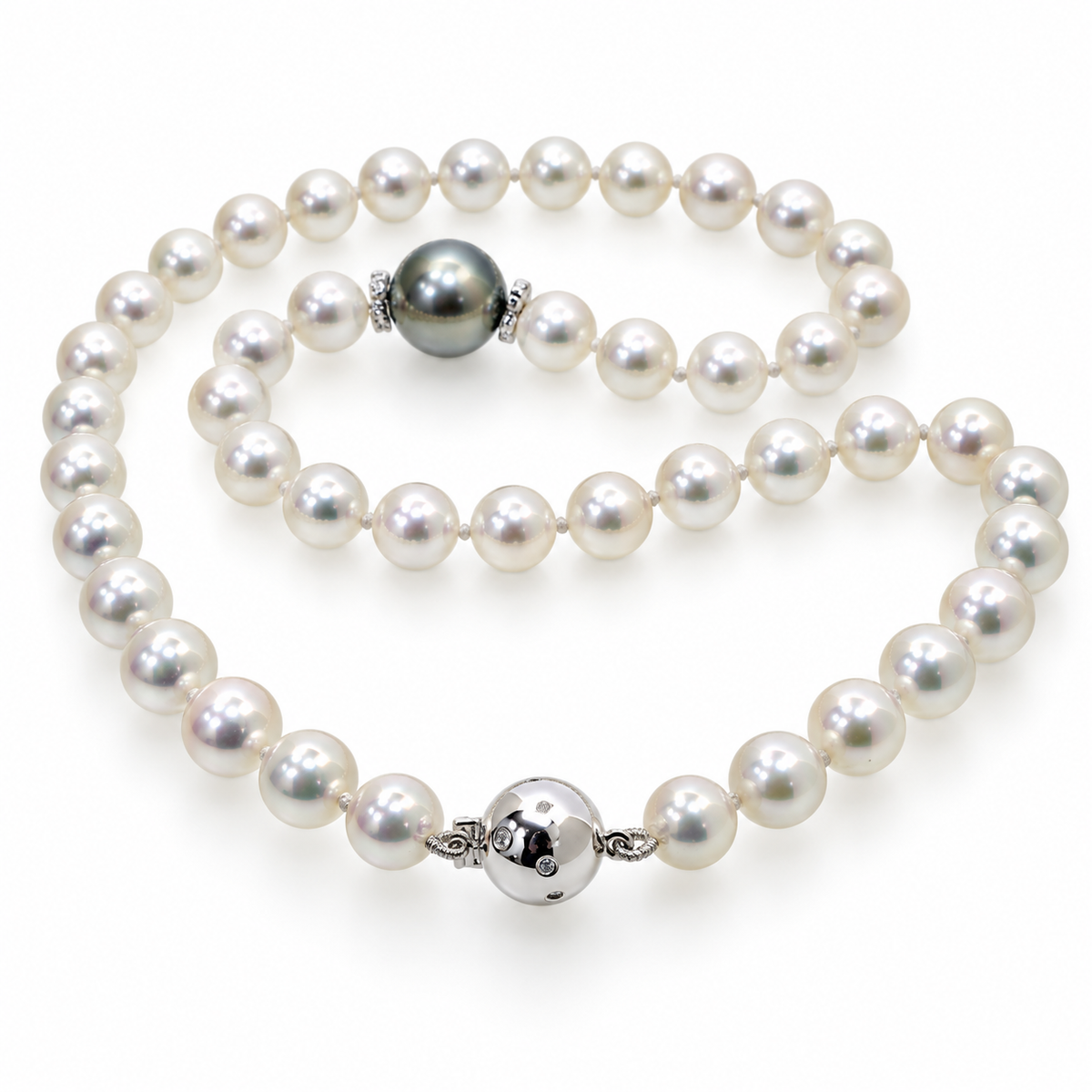 11.5mm Tahitian Cultured Pearl Necklace Diamond set Clasp in 18ct White Gold