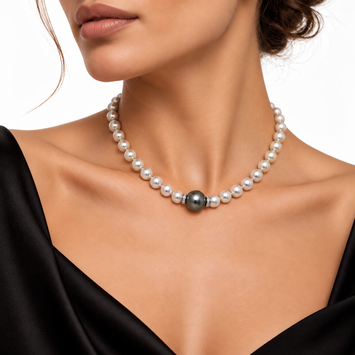 11.5mm Tahitian Cultured Pearl Necklace Diamond set Clasp in 18ct White Gold
