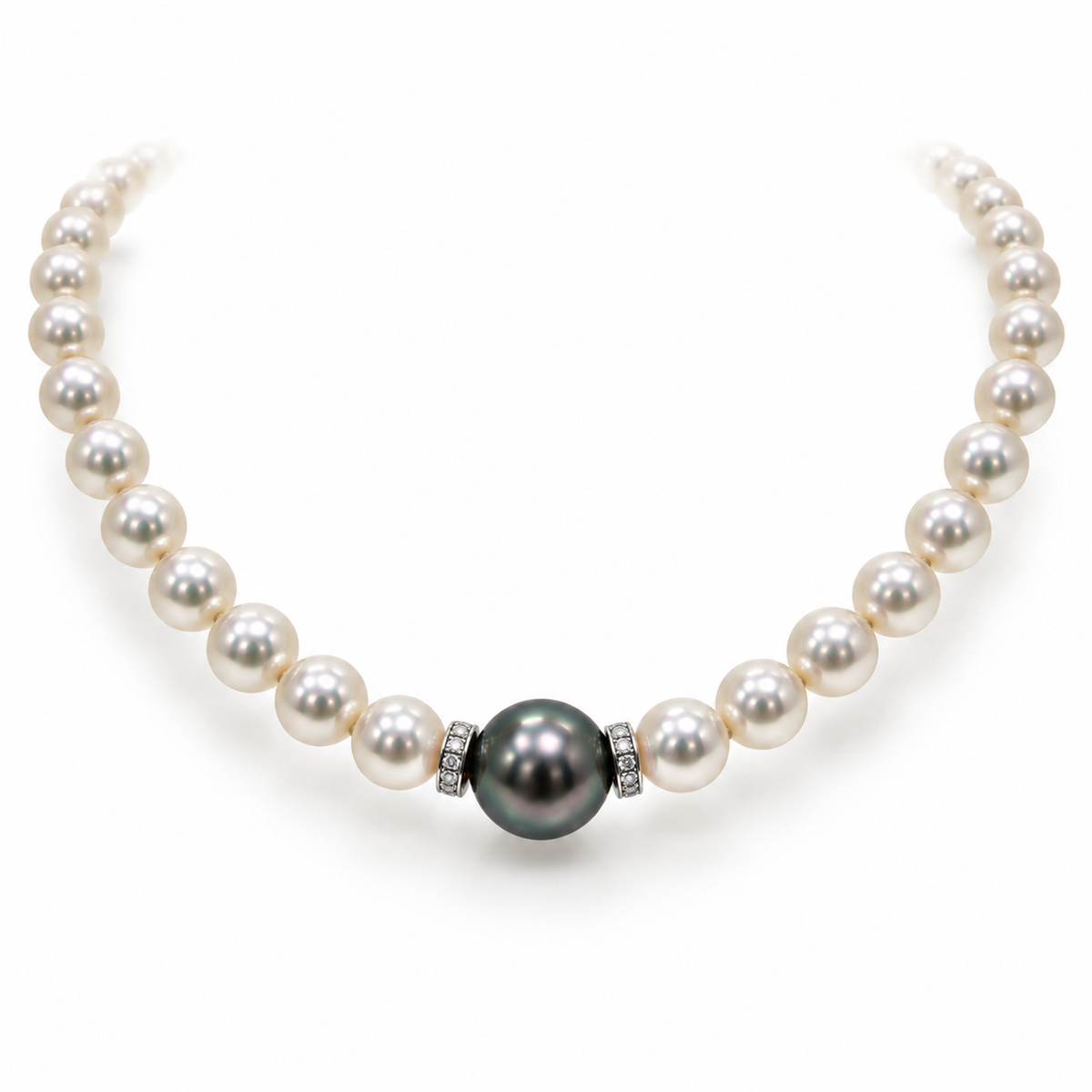 11.5mm Tahitian Cultured Pearl Necklace Diamond set Clasp in 18ct White Gold