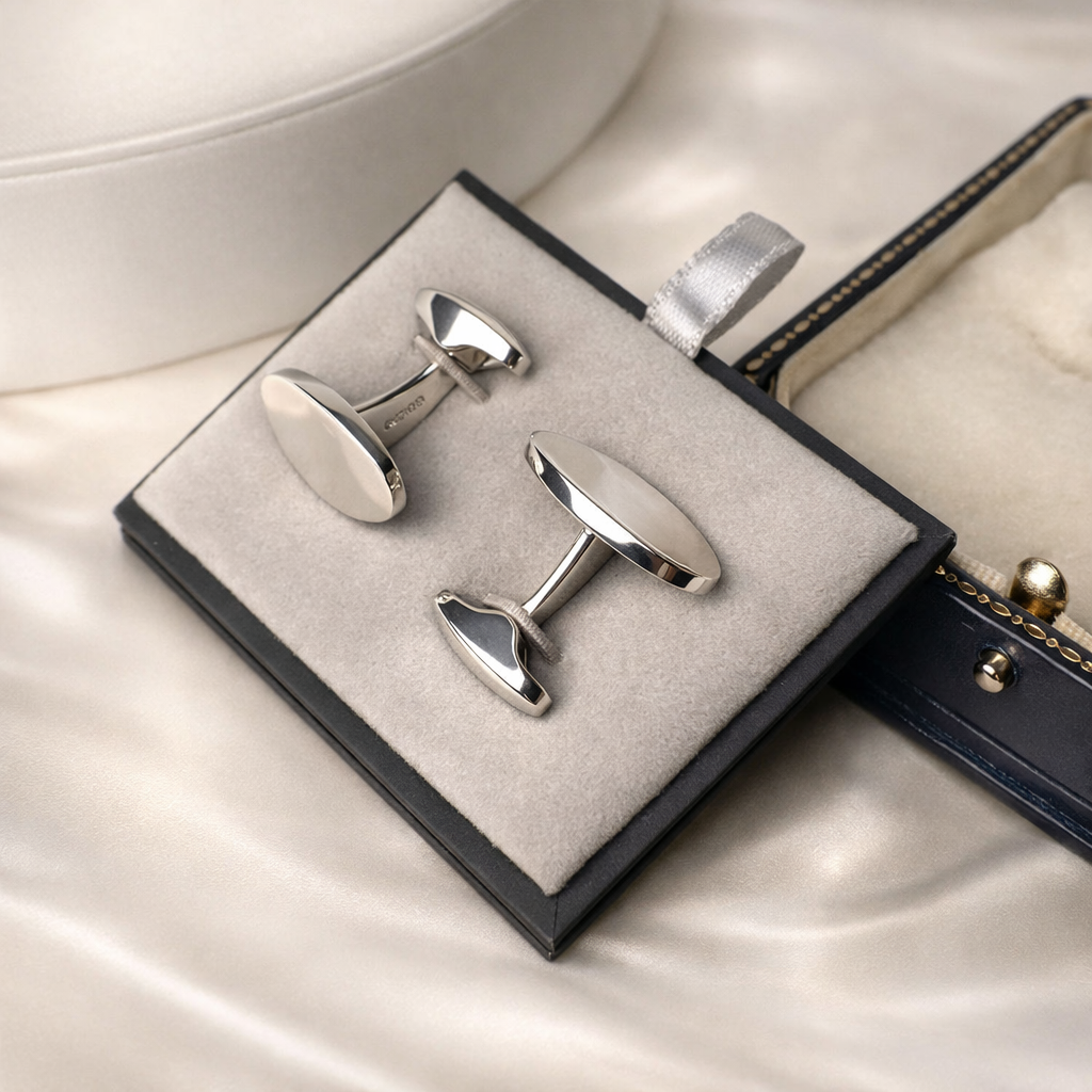 Sterling Silver Hallmarked Cufflinks Oval Disc