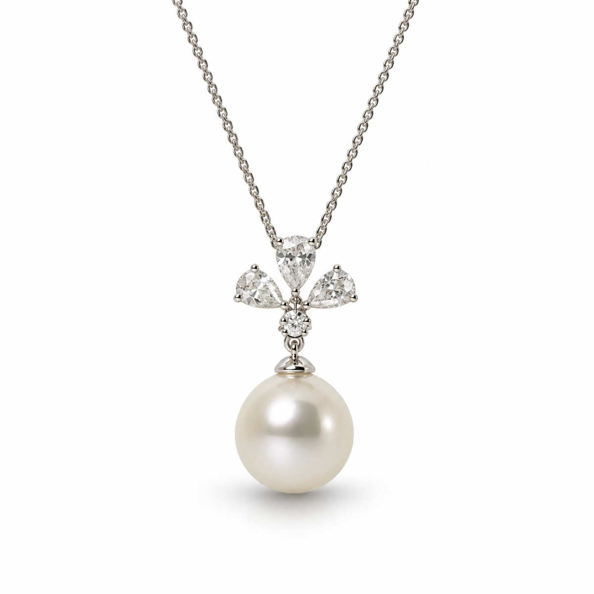 8.5mm Cultured Pearl Diamond Pendant in 18ct White Gold