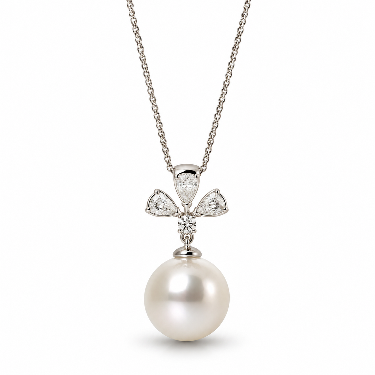 8.5mm Cultured Pearl Diamond Pendant in 18ct White Gold
