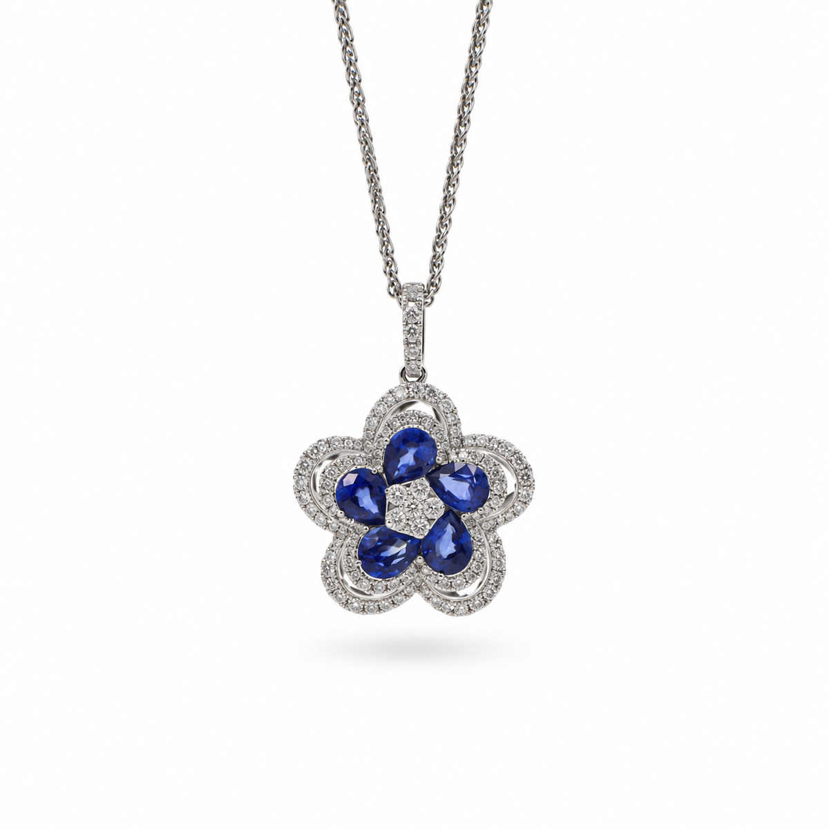 Floral Design 2.01ct Sapphire Diamond Pendant in 18ct White Gold SB21803