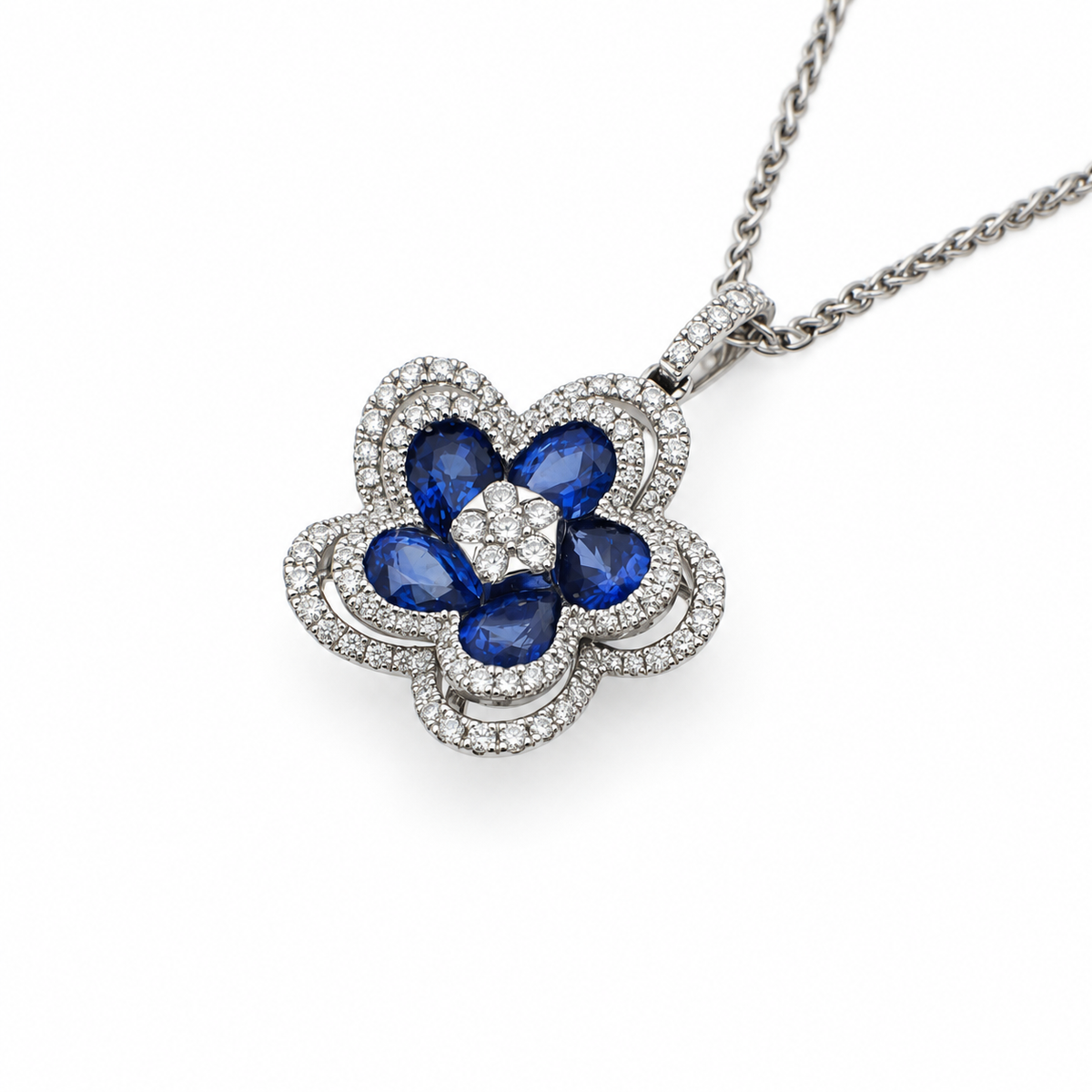Floral Design 2.01ct Sapphire Diamond Pendant in 18ct White Gold SB21803
