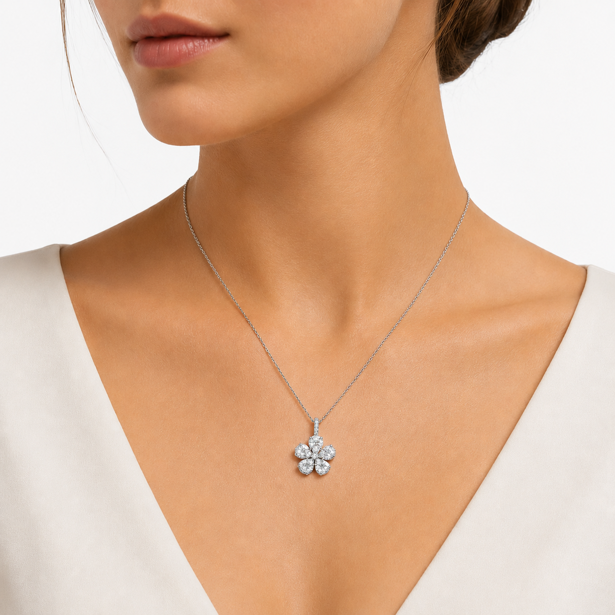 Flower Style Diamond Pendant | 18ct White Gold | SB25814