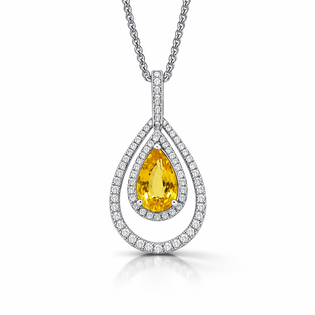 4.14ct Yellow Sapphire & Diamond Pendant | 18ct White Gold | SE25903
