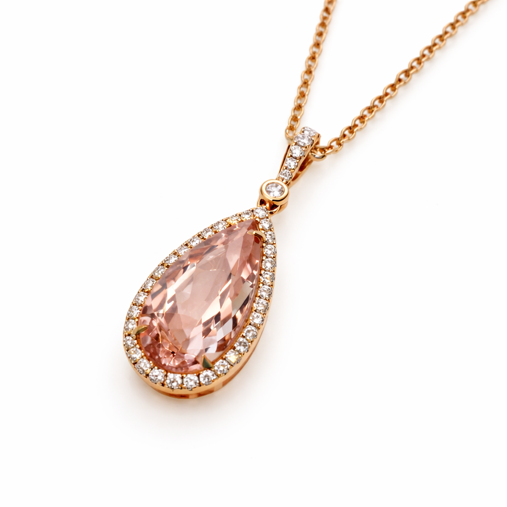 Morganite & Diamond Pendant | 18t Rose Gold | SE25907