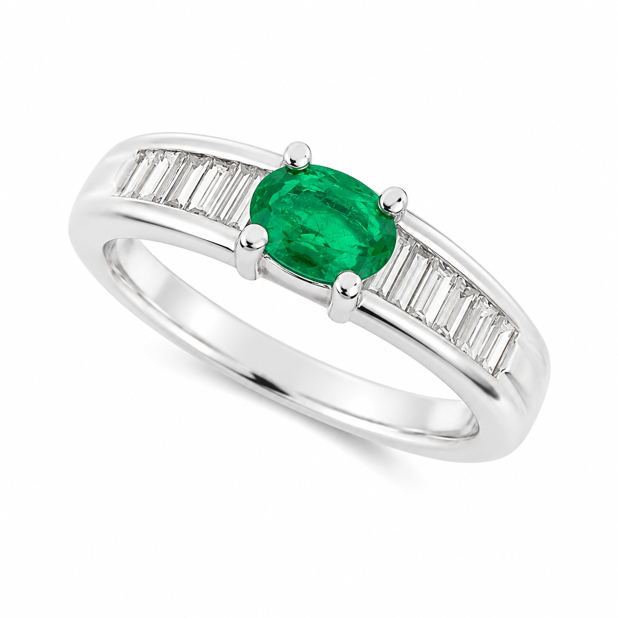 Emerald & Diamond Dress Ring | 18ct White Gold | TP00551