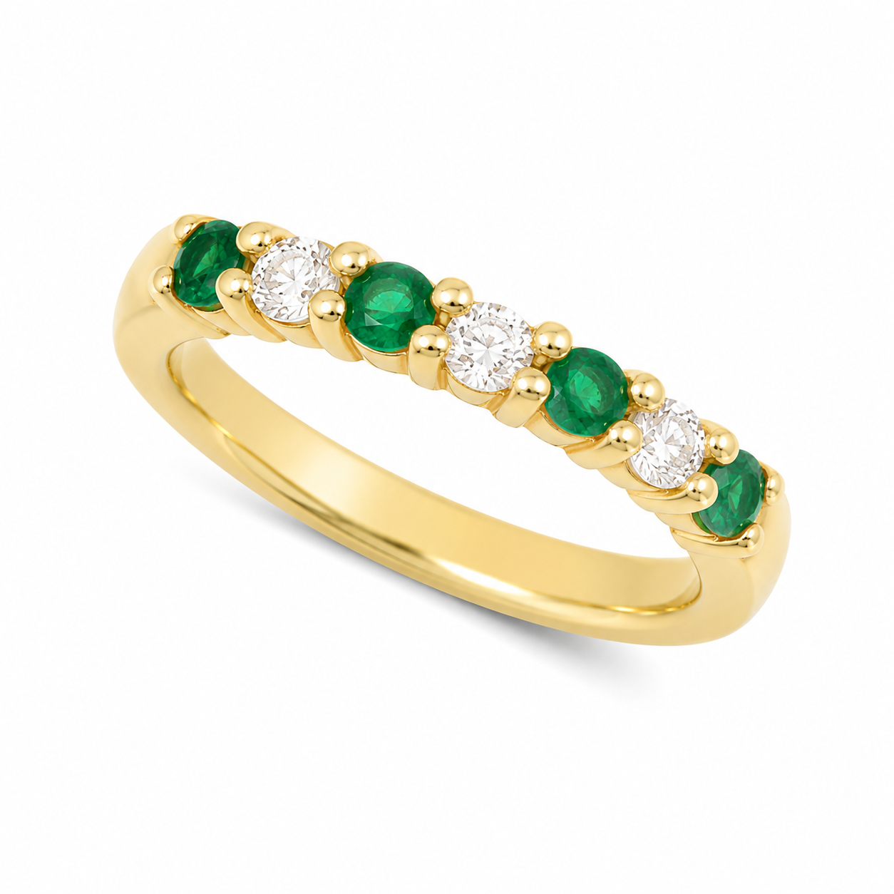 Emerald & Diamond Seven Stone Half Eternity Ring | 18ct Yellow Gold | TP13553