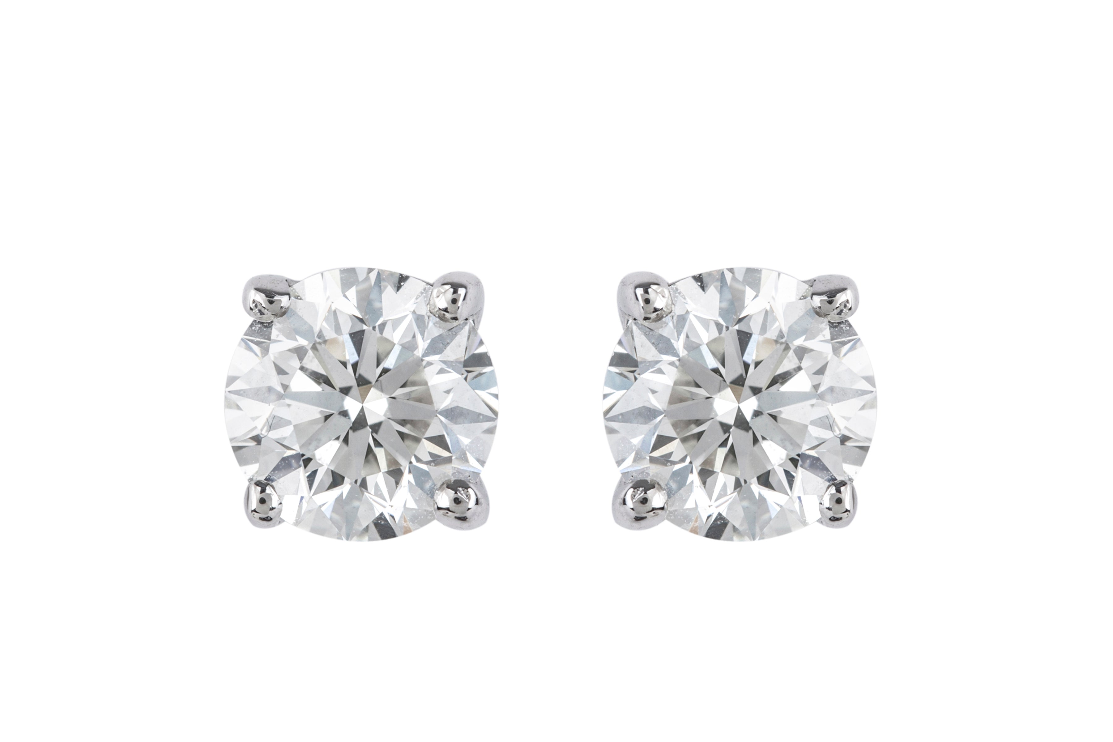 Certificated Diamond Single Stone Stud Earrings in 18ct White Gold (GIA 1.42ct G VS 2)