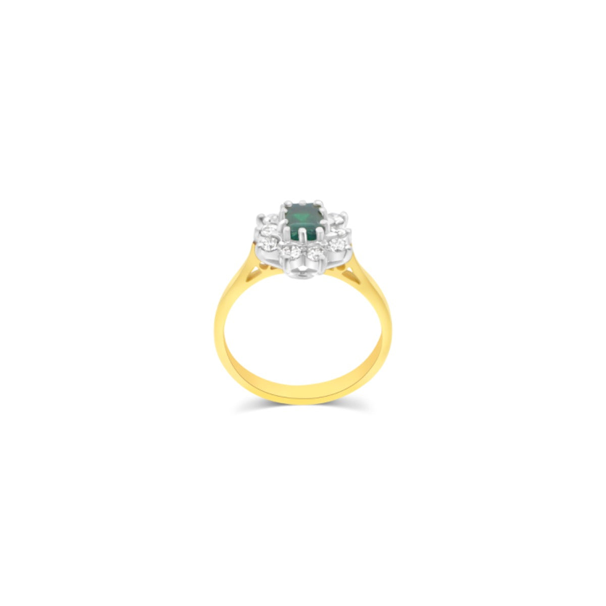 Emerald and Diamond Cluster Ring | 18ct Yellow Gold | HM603