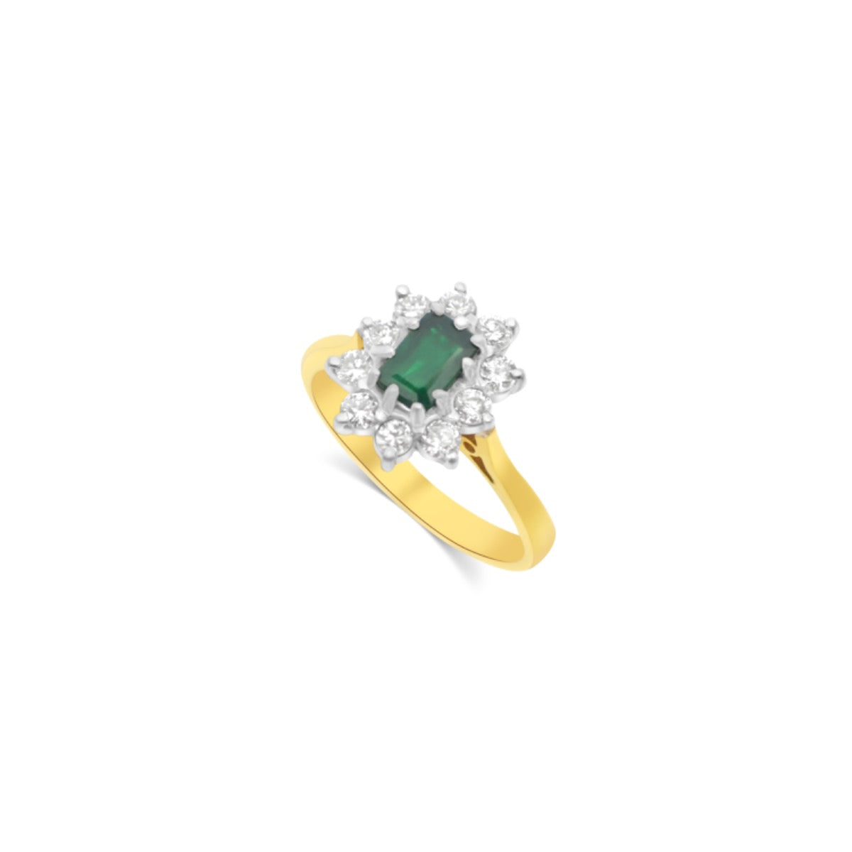 Emerald and Diamond Cluster Ring | 18ct Yellow Gold | HM603