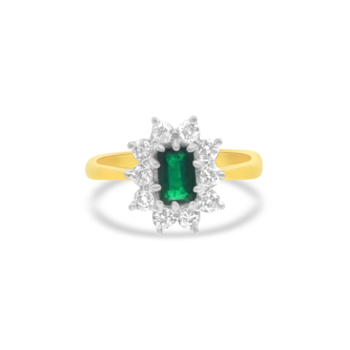 Emerald and Diamond Cluster Ring | 18ct Yellow Gold | HM603