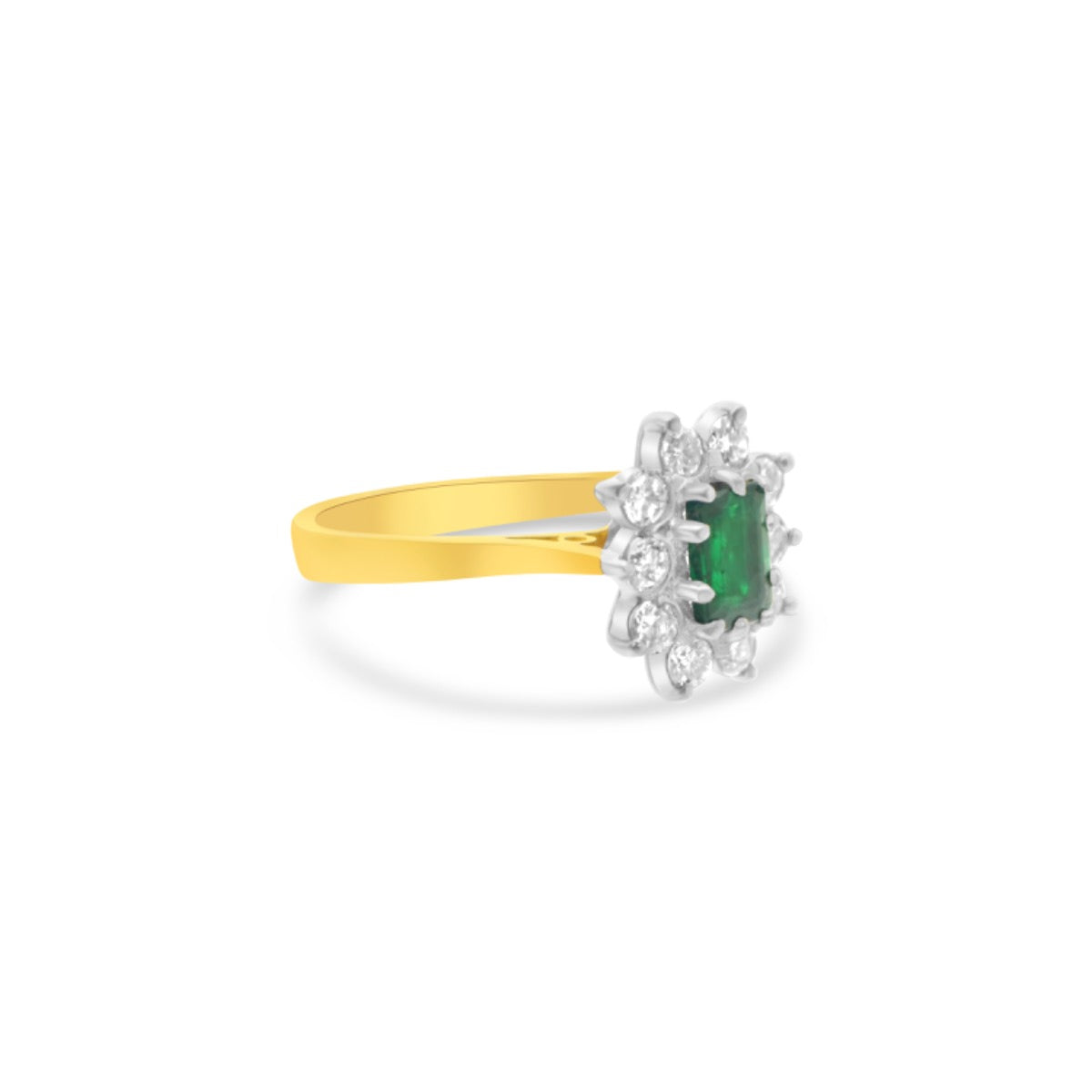 Emerald and Diamond Cluster Ring | 18ct Yellow Gold | HM603