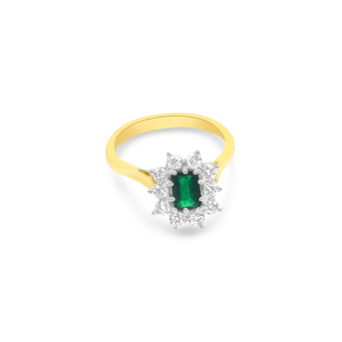 Emerald and Diamond Cluster Ring | 18ct Yellow Gold | HM603