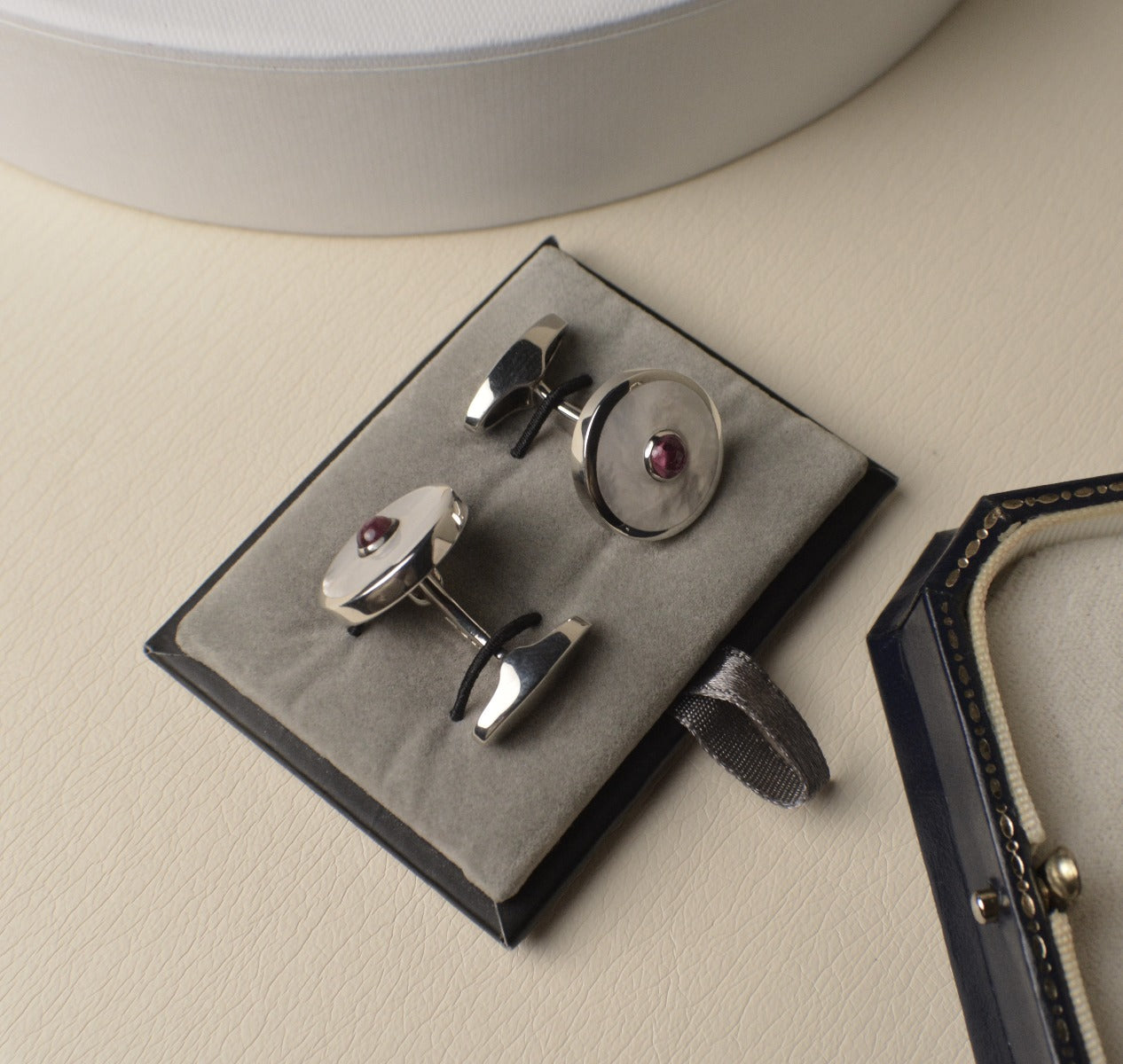 Sterling Silver Cufflinks set with Mother of Pearl & Pink Tourmaline