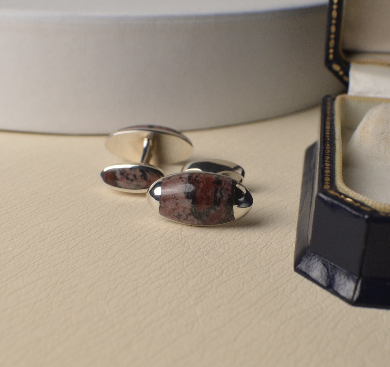 Hallmarked Sterling Silver Cufflinks set with Jasper