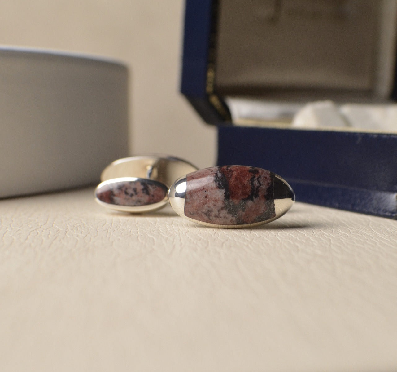 Hallmarked Sterling Silver Cufflinks set with Jasper
