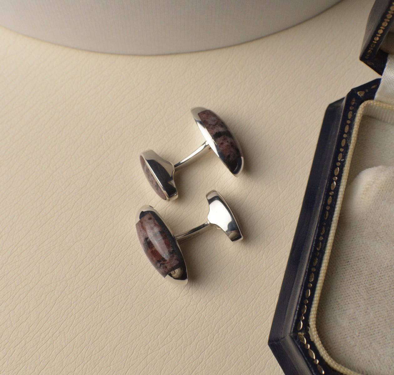 Hallmarked Sterling Silver Cufflinks set with Jasper