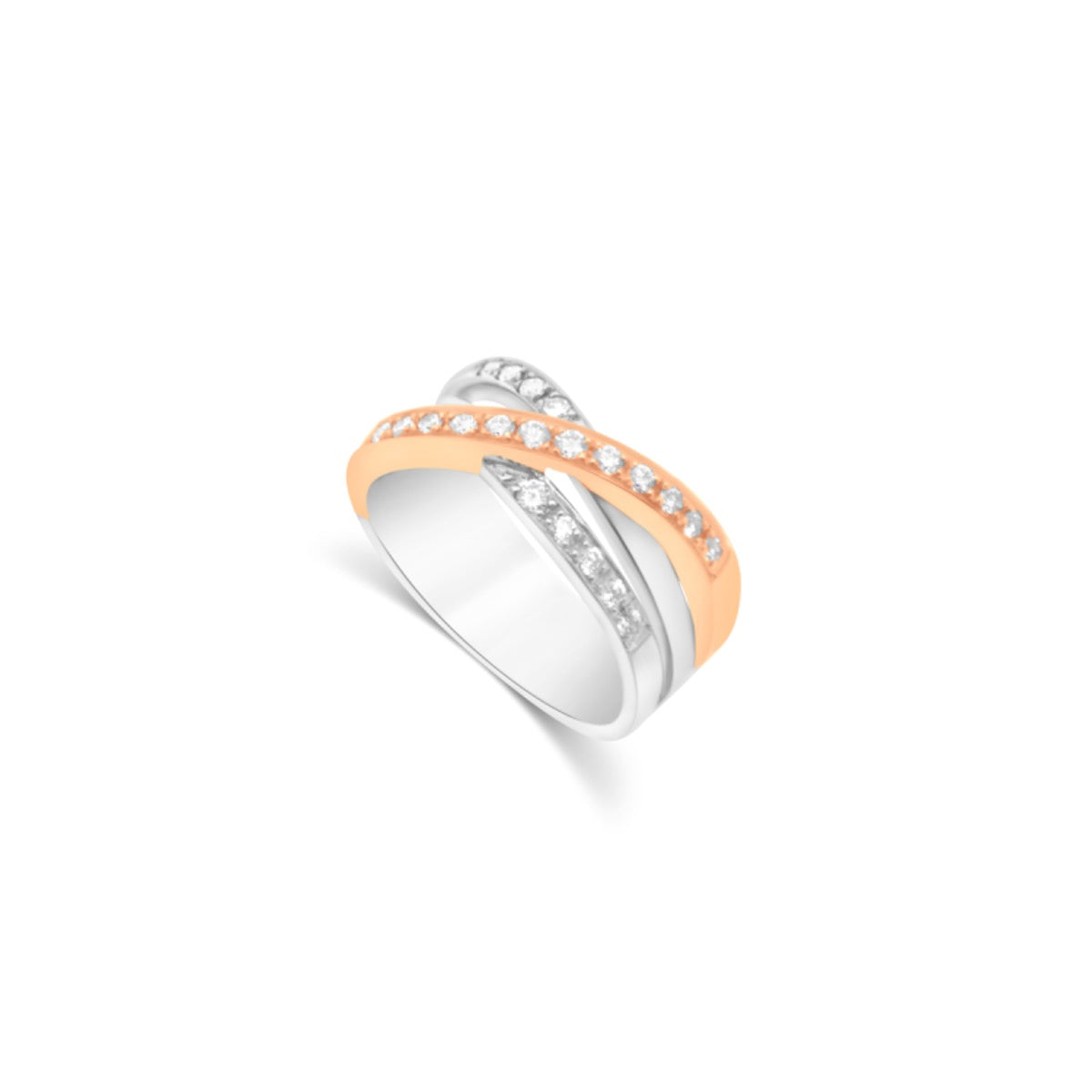 18ct White & Rose Gold Cross Over Ring | Diamonds | ER16510